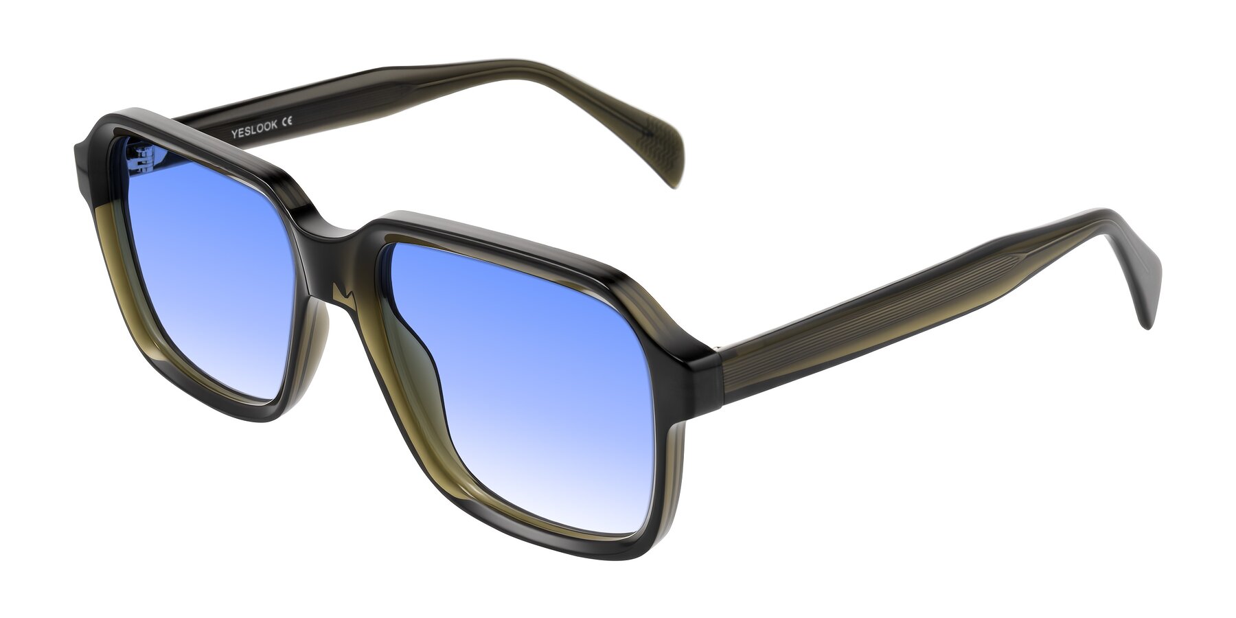 Angle of Upbeat in Translucent Olive Gray with Blue Gradient Lenses
