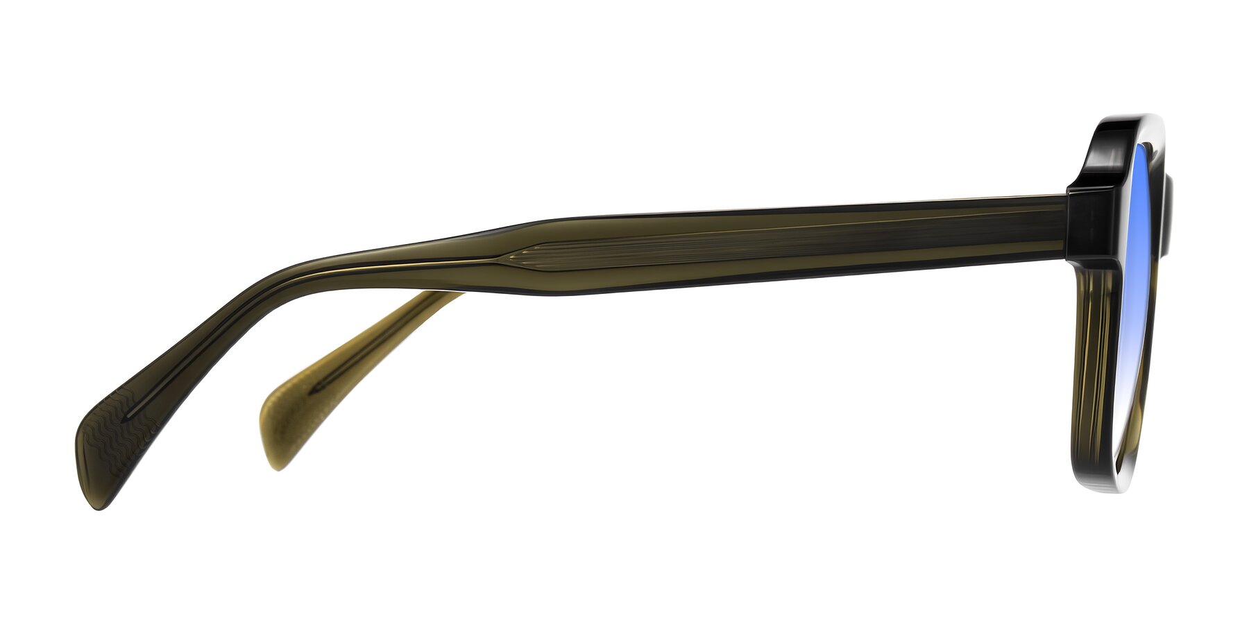Side of Upbeat in Translucent Olive Gray with Blue Gradient Lenses