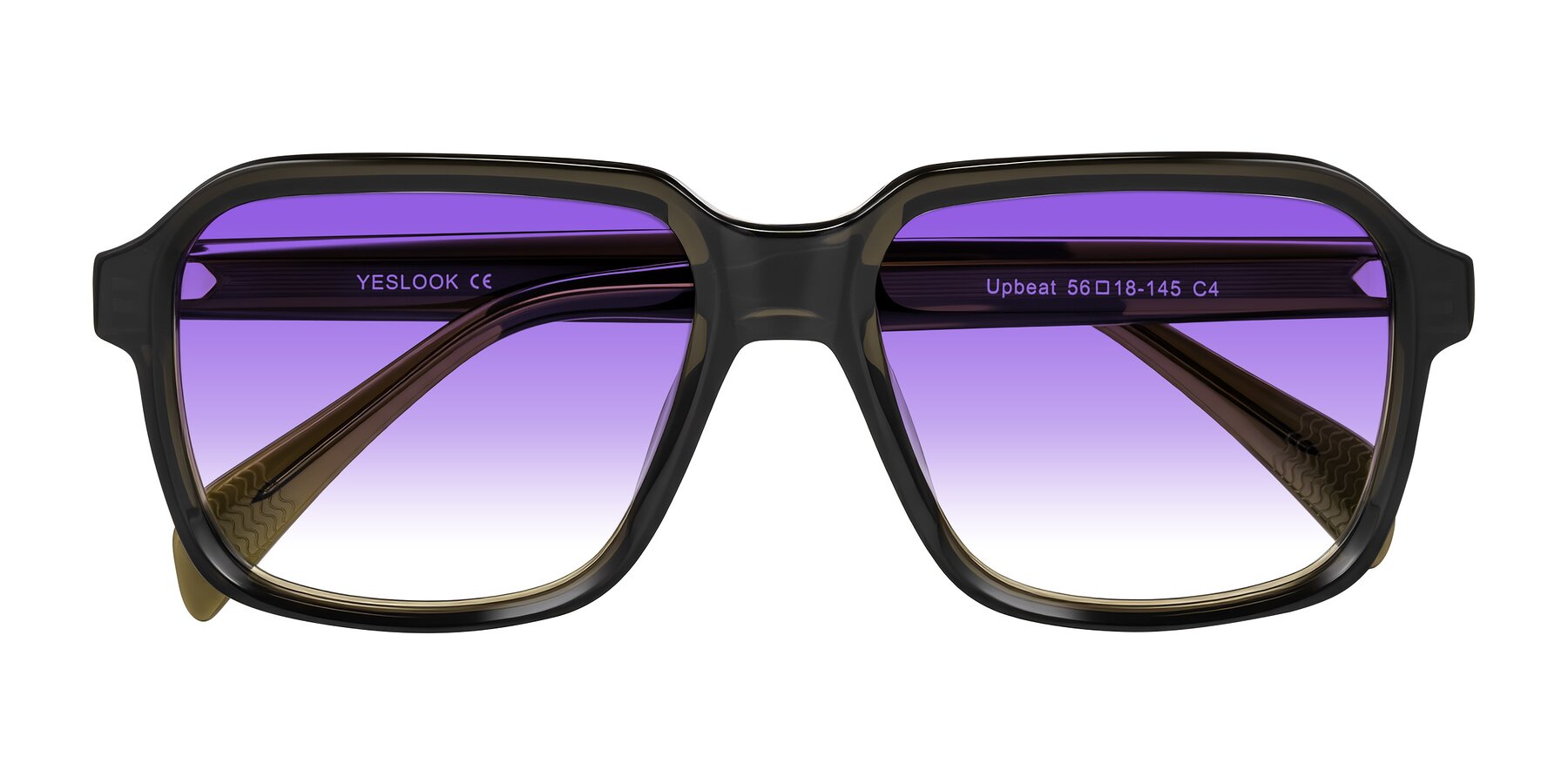 Folded Front of Upbeat in Translucent Olive Gray with Purple Gradient Lenses