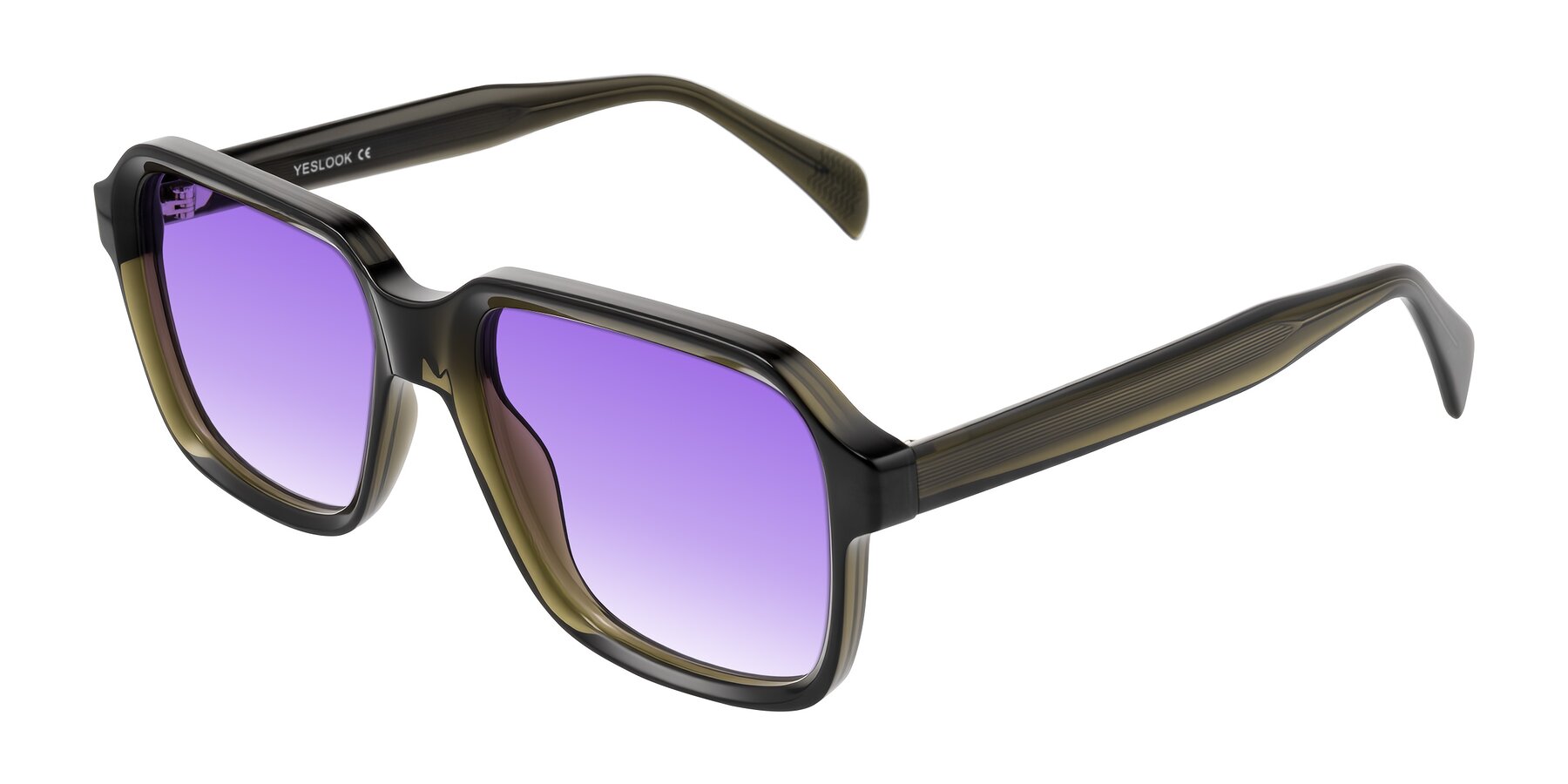 Angle of Upbeat in Translucent Olive Gray with Purple Gradient Lenses