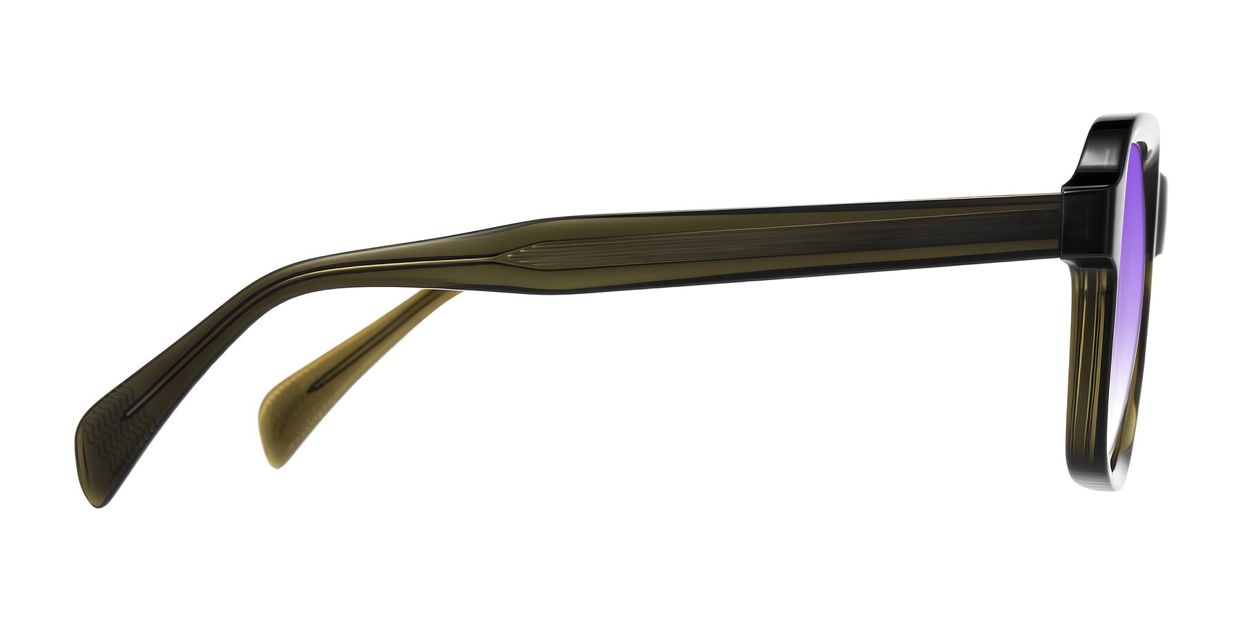 Side of Upbeat in Translucent Olive Gray with Purple Gradient Lenses