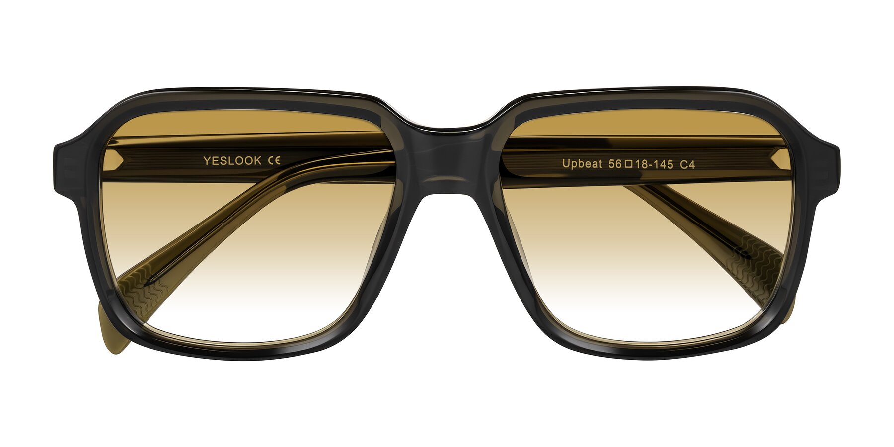 Folded Front of Upbeat in Translucent Olive Gray with Champagne Gradient Lenses