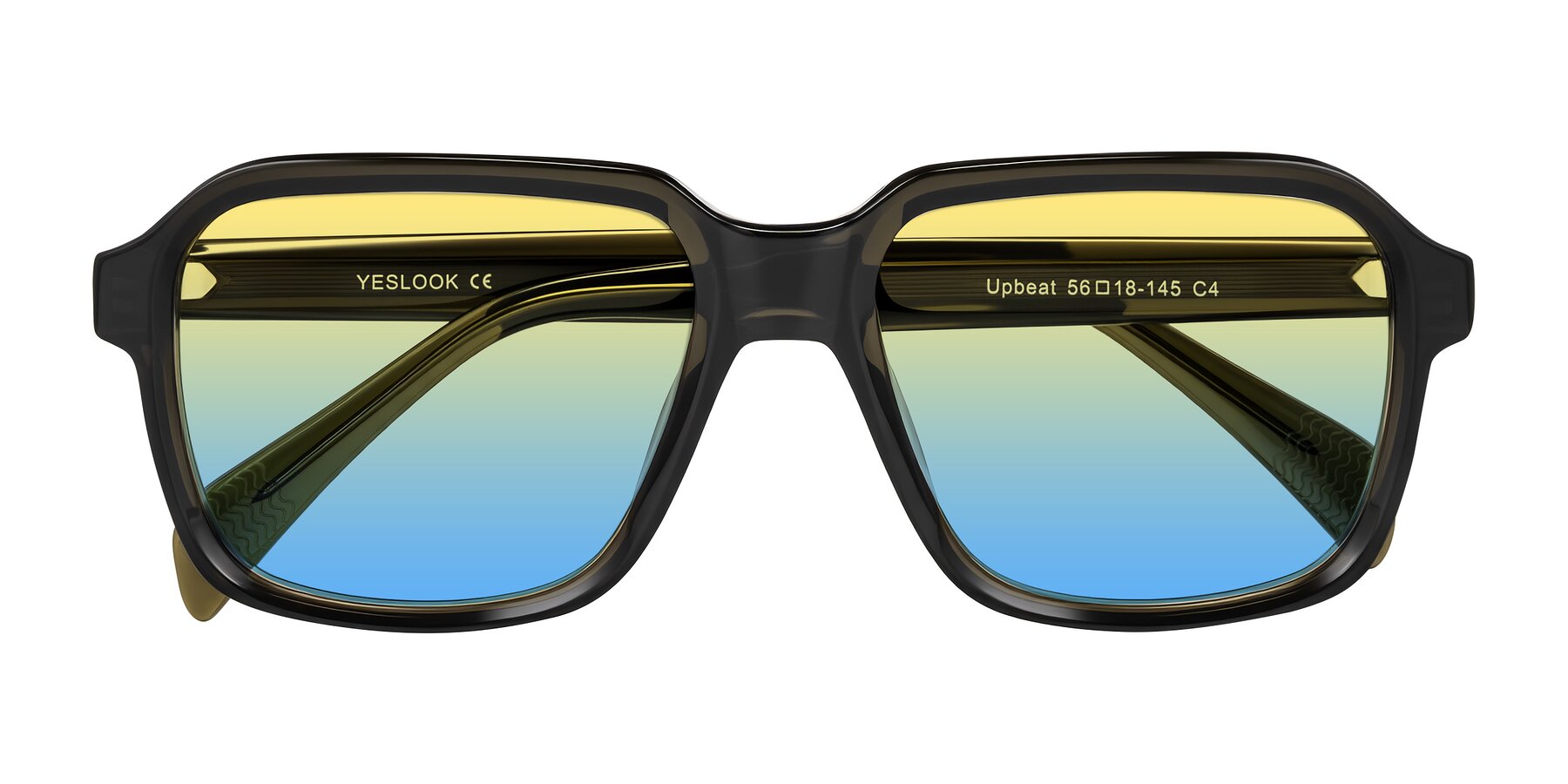 Folded Front of Upbeat in Translucent Olive Gray with Yellow / Blue Gradient Lenses