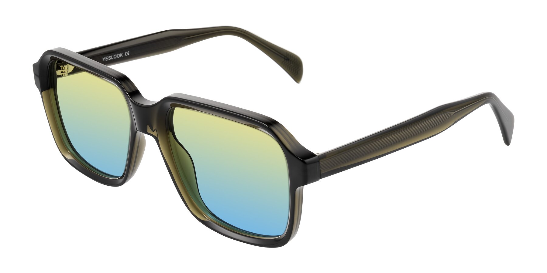 Angle of Upbeat in Translucent Olive Gray with Yellow / Blue Gradient Lenses