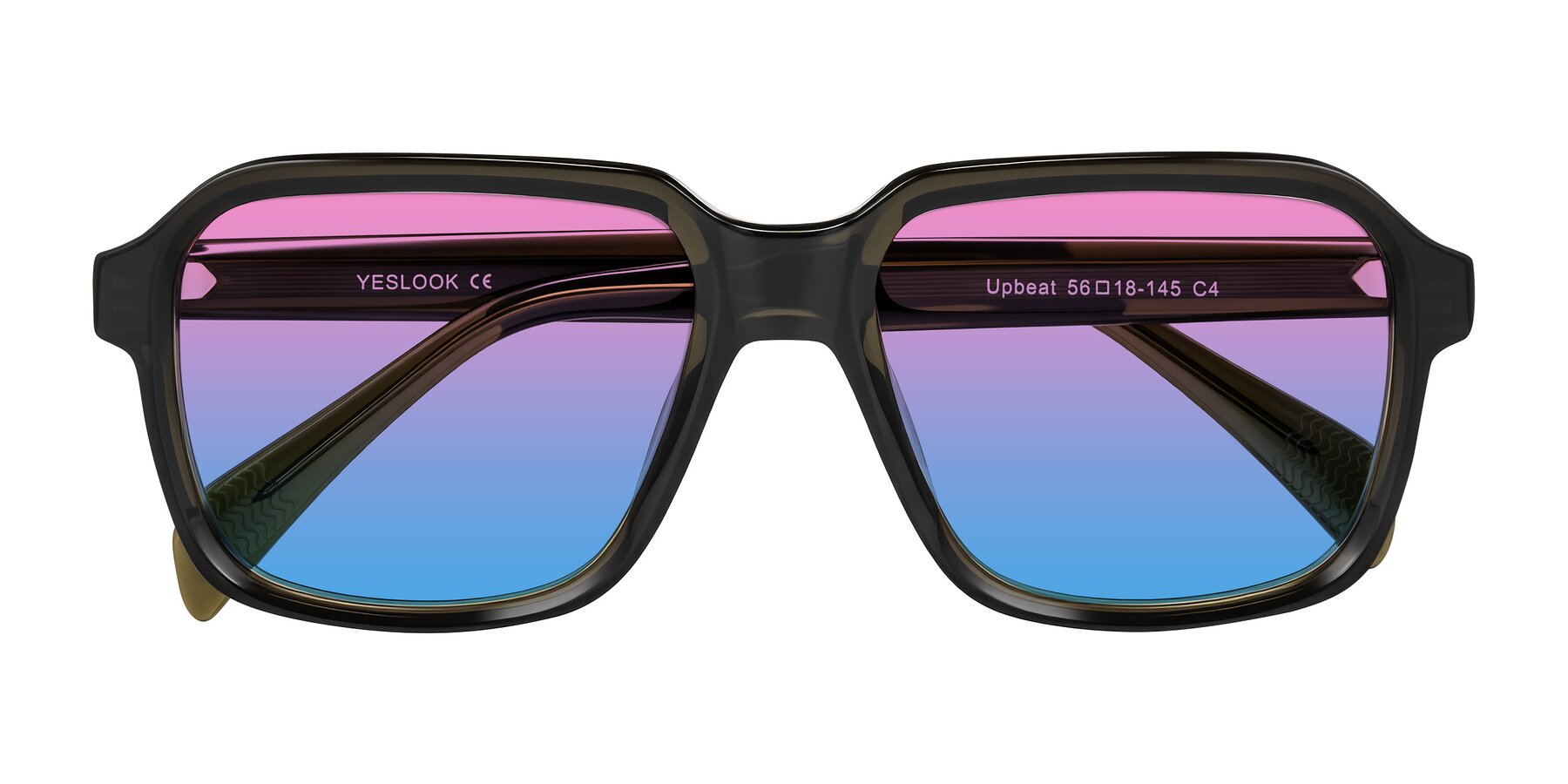 Folded Front of Upbeat in Translucent Olive Gray with Pink / Blue Gradient Lenses