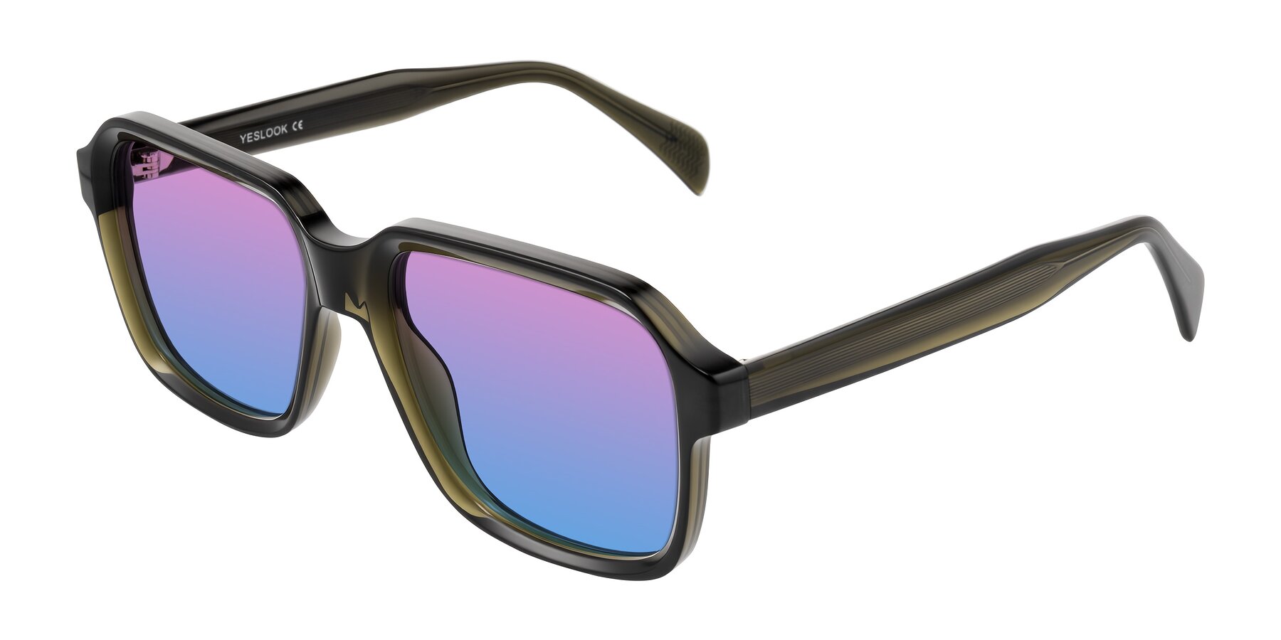 Angle of Upbeat in Translucent Olive Gray with Pink / Blue Gradient Lenses