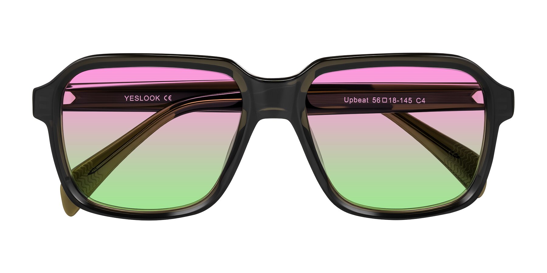 Folded Front of Upbeat in Translucent Olive Gray with Pink / Green Gradient Lenses