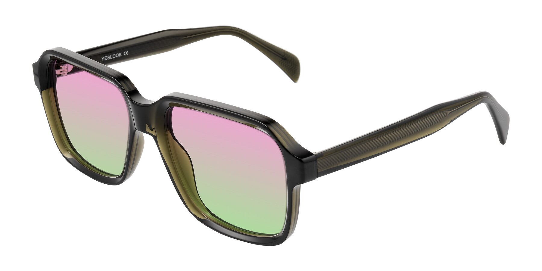 Angle of Upbeat in Translucent Olive Gray with Pink / Green Gradient Lenses