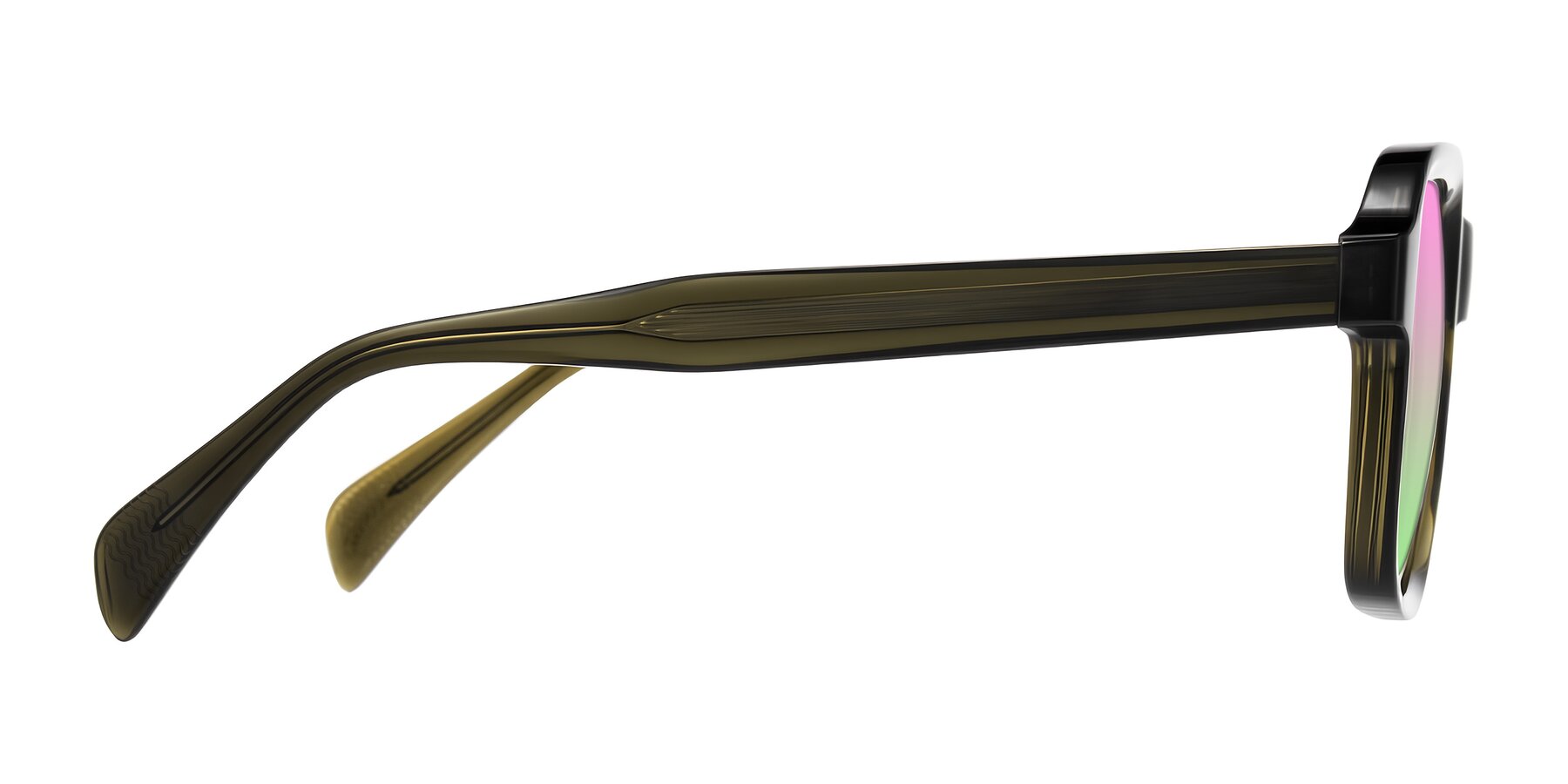 Side of Upbeat in Translucent Olive Gray with Pink / Green Gradient Lenses