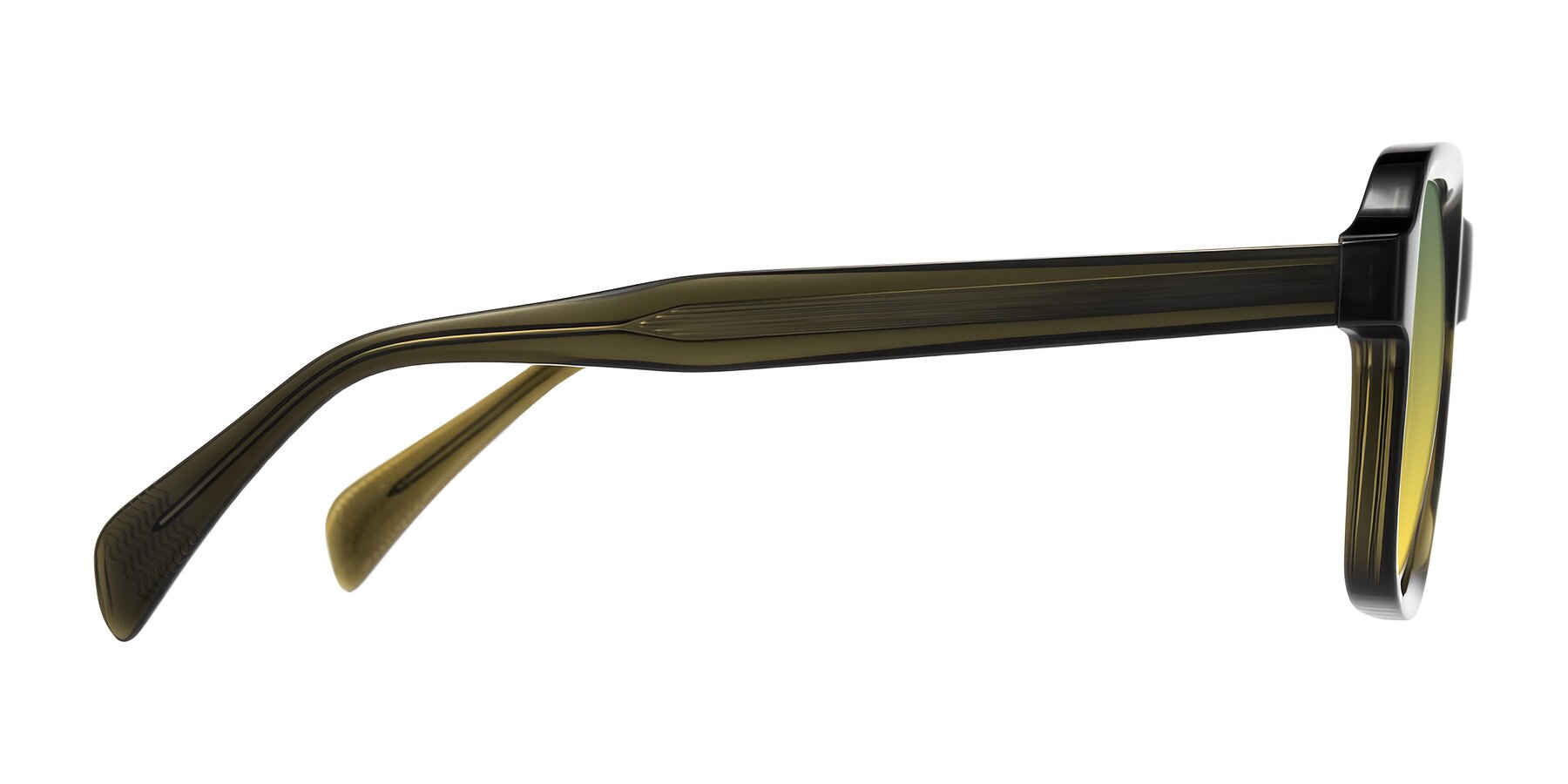 Side of Upbeat in Translucent Olive Gray with Green / Yellow Gradient Lenses