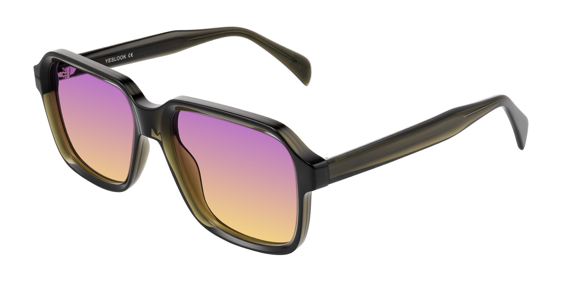 Angle of Upbeat in Translucent Olive Gray with Purple / Yellow Gradient Lenses