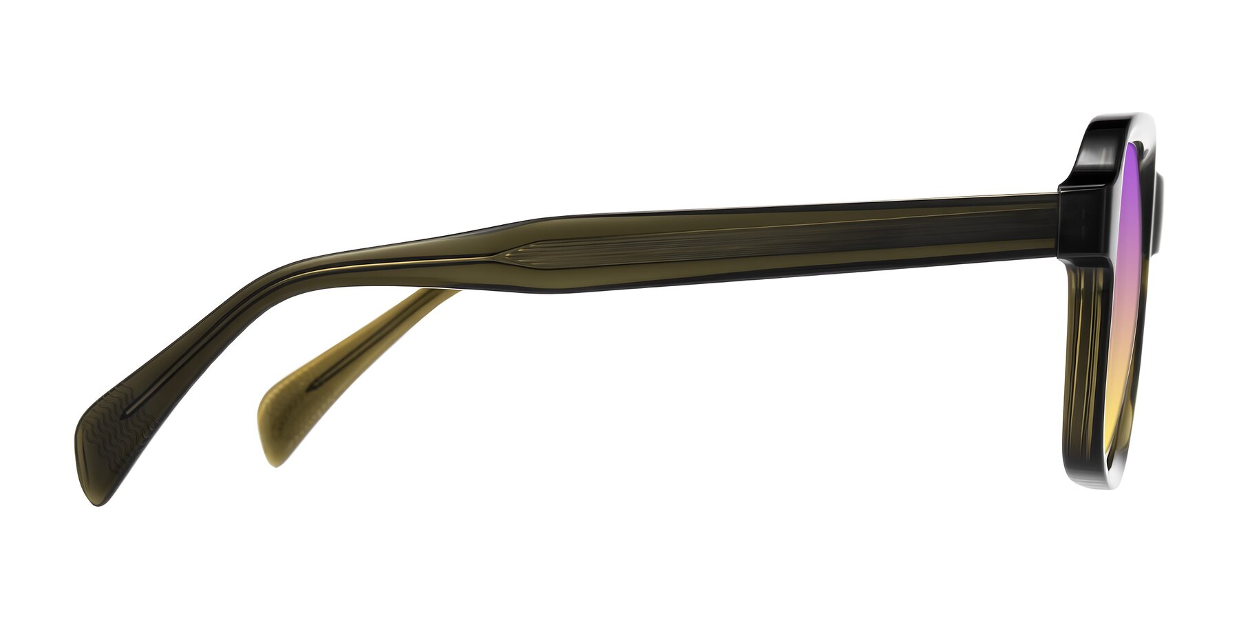 Side of Upbeat in Translucent Olive Gray with Purple / Yellow Gradient Lenses