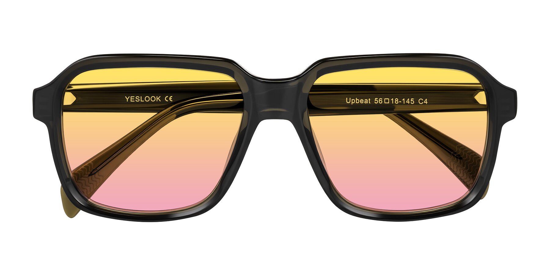 Folded Front of Upbeat in Translucent Olive Gray with Yellow / Pink Gradient Lenses