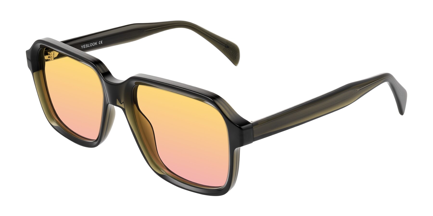 Angle of Upbeat in Translucent Olive Gray with Yellow / Pink Gradient Lenses