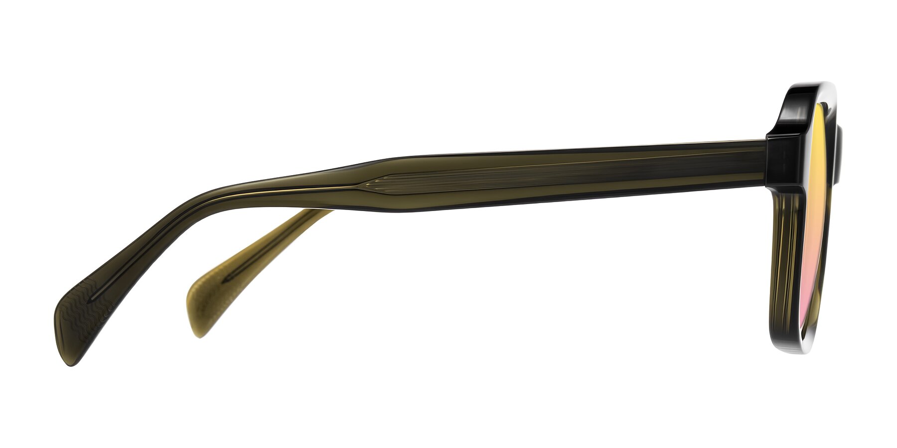 Side of Upbeat in Translucent Olive Gray with Yellow / Pink Gradient Lenses
