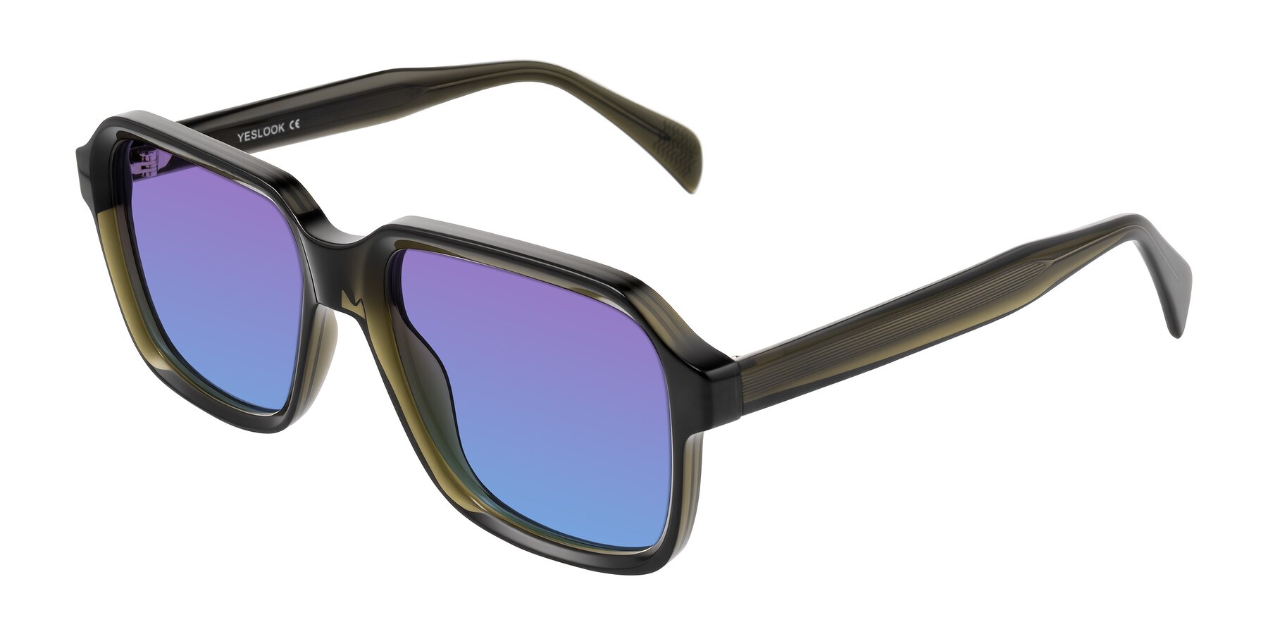 Angle of Upbeat in Translucent Olive Gray with Purple / Blue Gradient Lenses