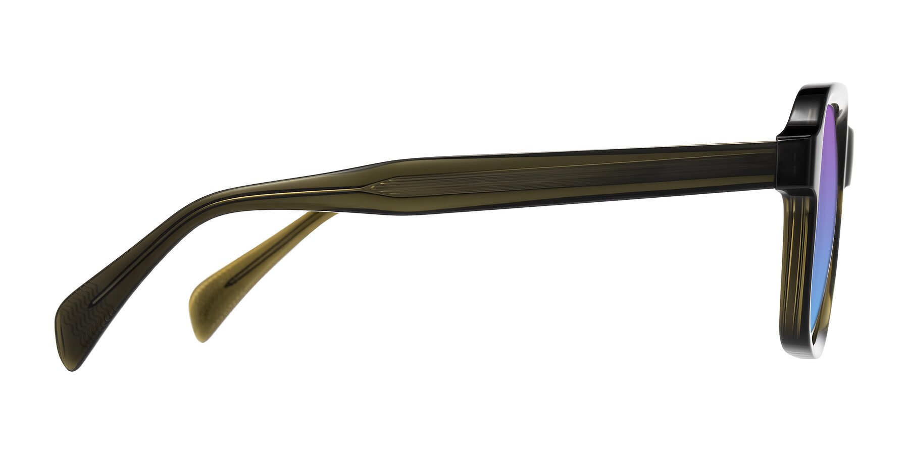 Side of Upbeat in Translucent Olive Gray with Purple / Blue Gradient Lenses
