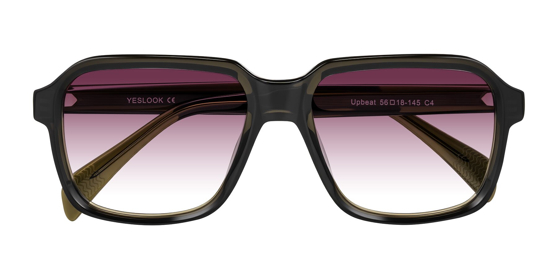 Folded Front of Upbeat in Translucent Olive Gray with Wine Gradient Lenses