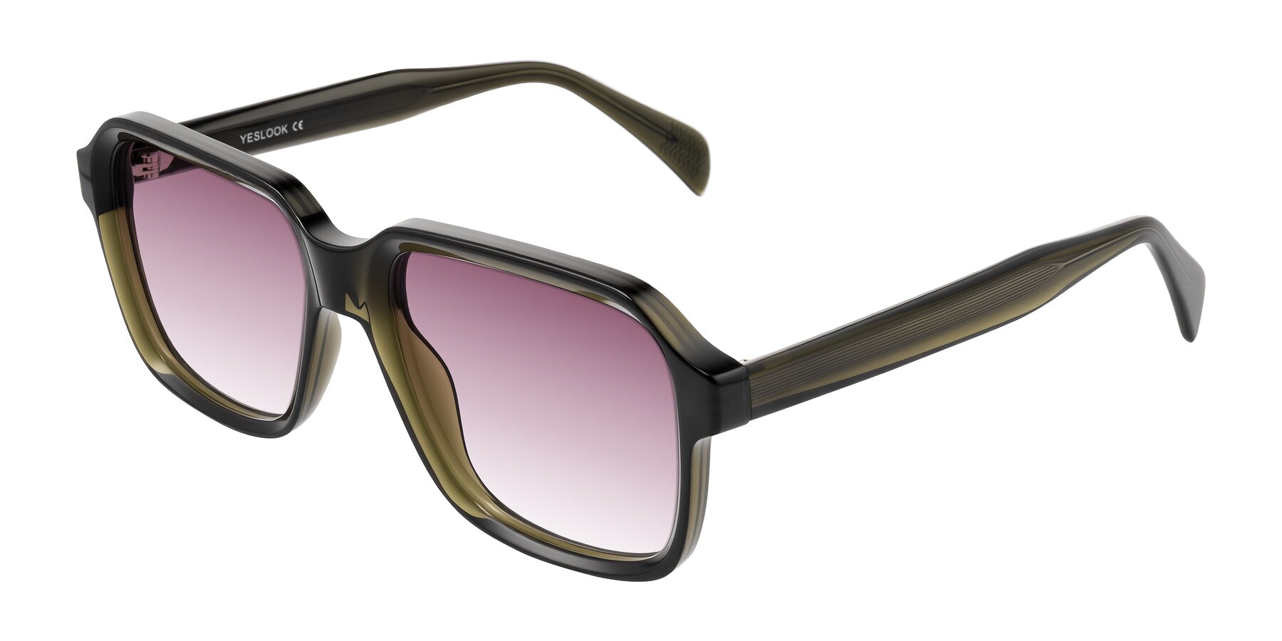 Angle of Upbeat in Translucent Olive Gray with Wine Gradient Lenses