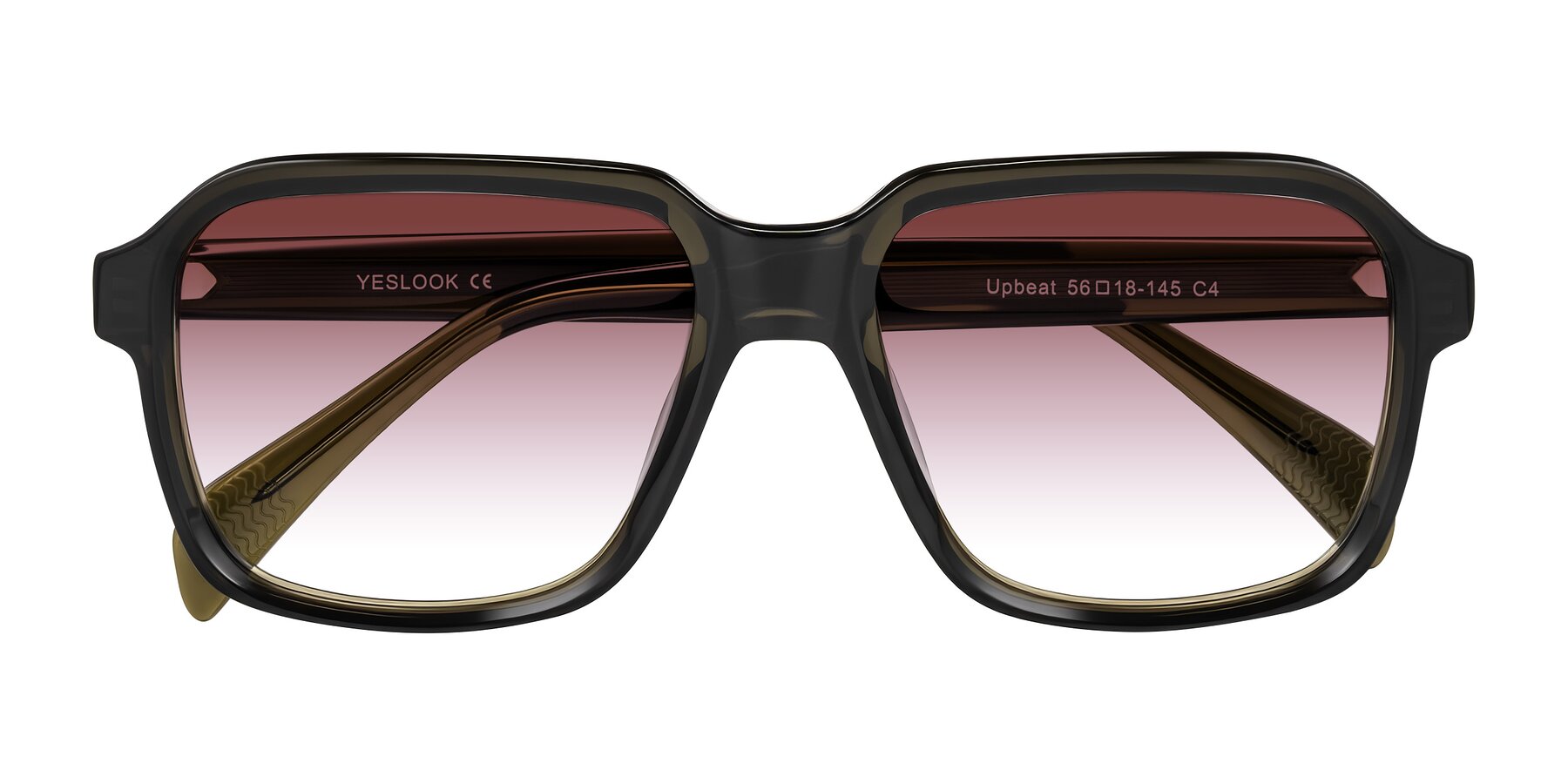 Folded Front of Upbeat in Translucent Olive Gray with Garnet Gradient Lenses