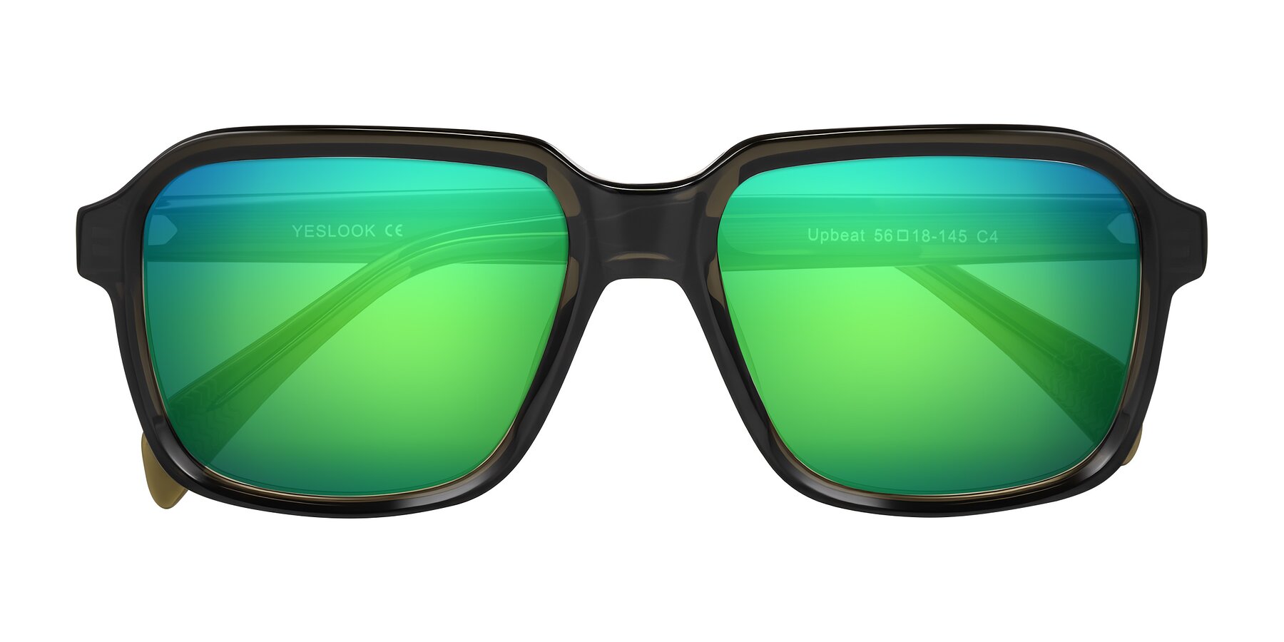 Folded Front of Upbeat in Translucent Olive Gray with Green Mirrored Lenses