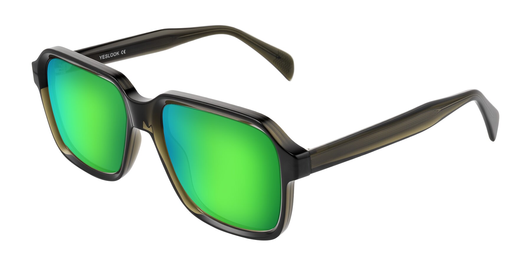 Angle of Upbeat in Translucent Olive Gray with Green Mirrored Lenses