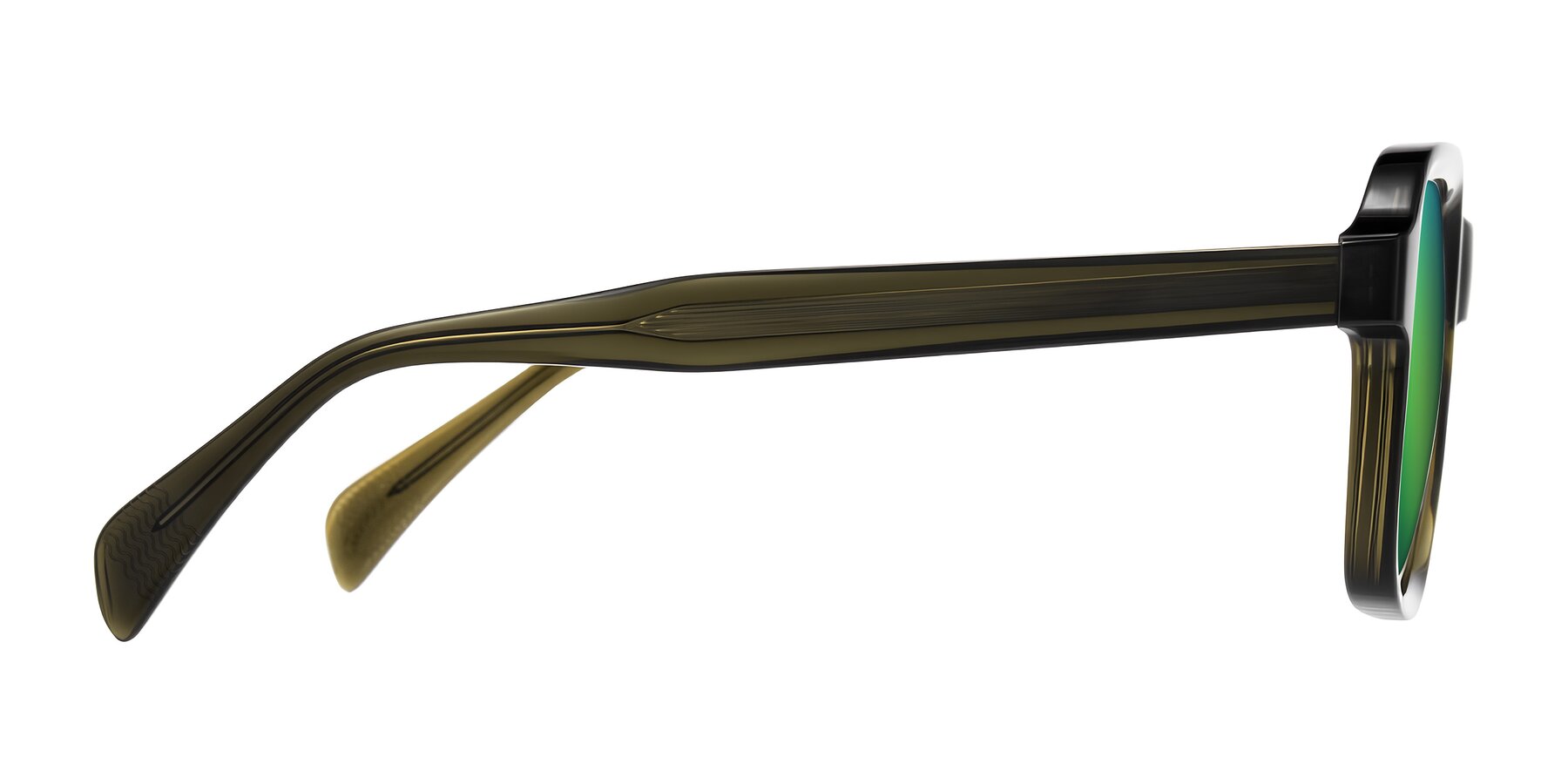 Side of Upbeat in Translucent Olive Gray with Green Mirrored Lenses
