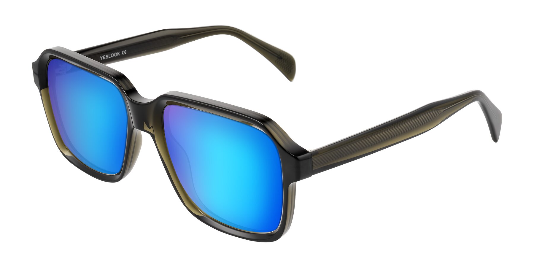 Angle of Upbeat in Translucent Olive Gray with Blue Mirrored Lenses