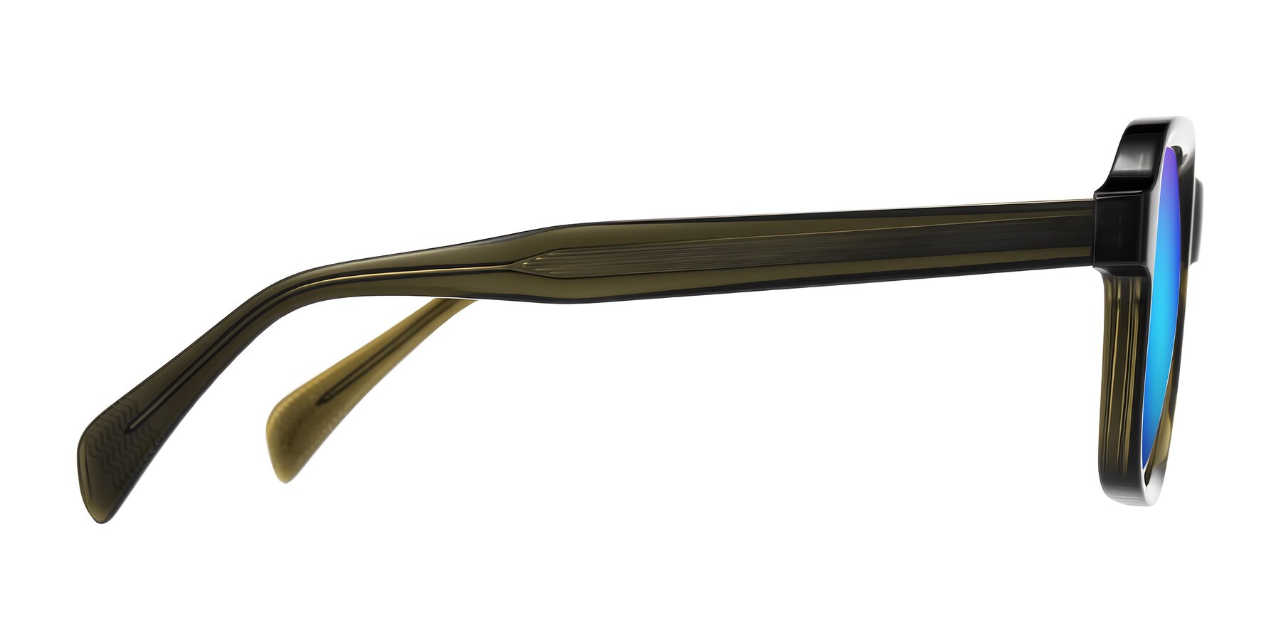 Side of Upbeat in Translucent Olive Gray with Blue Mirrored Lenses