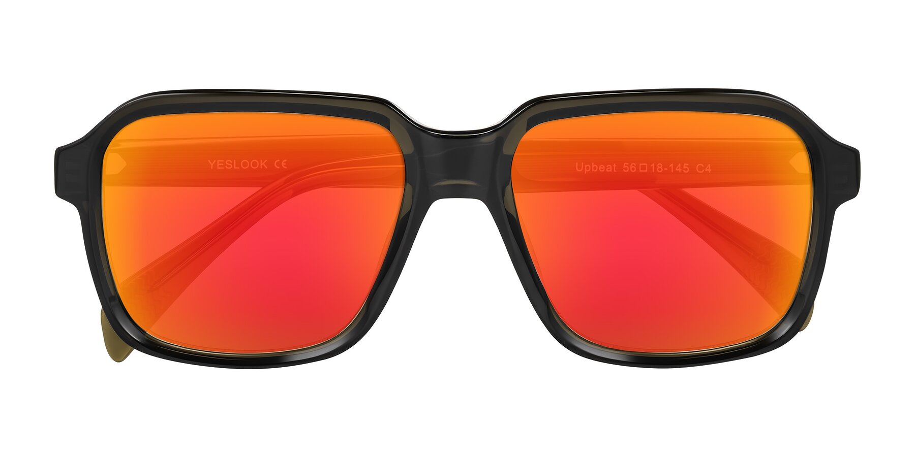 Folded Front of Upbeat in Translucent Olive Gray with Red Gold Mirrored Lenses