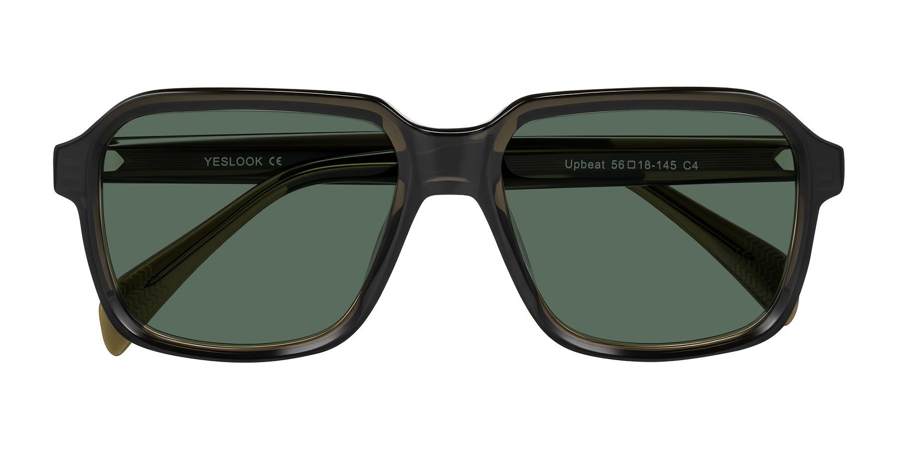 Folded Front of Upbeat in Translucent Olive Gray with Green Polarized Lenses
