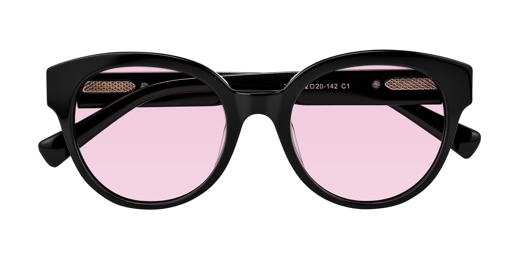 Folded Front of Zipa in Black with Light Pink Tinted Lenses