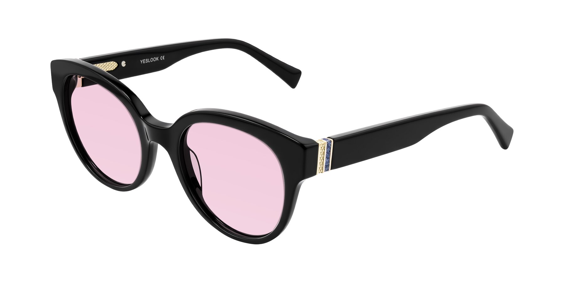 Angle of Zipa in Black with Light Pink Tinted Lenses