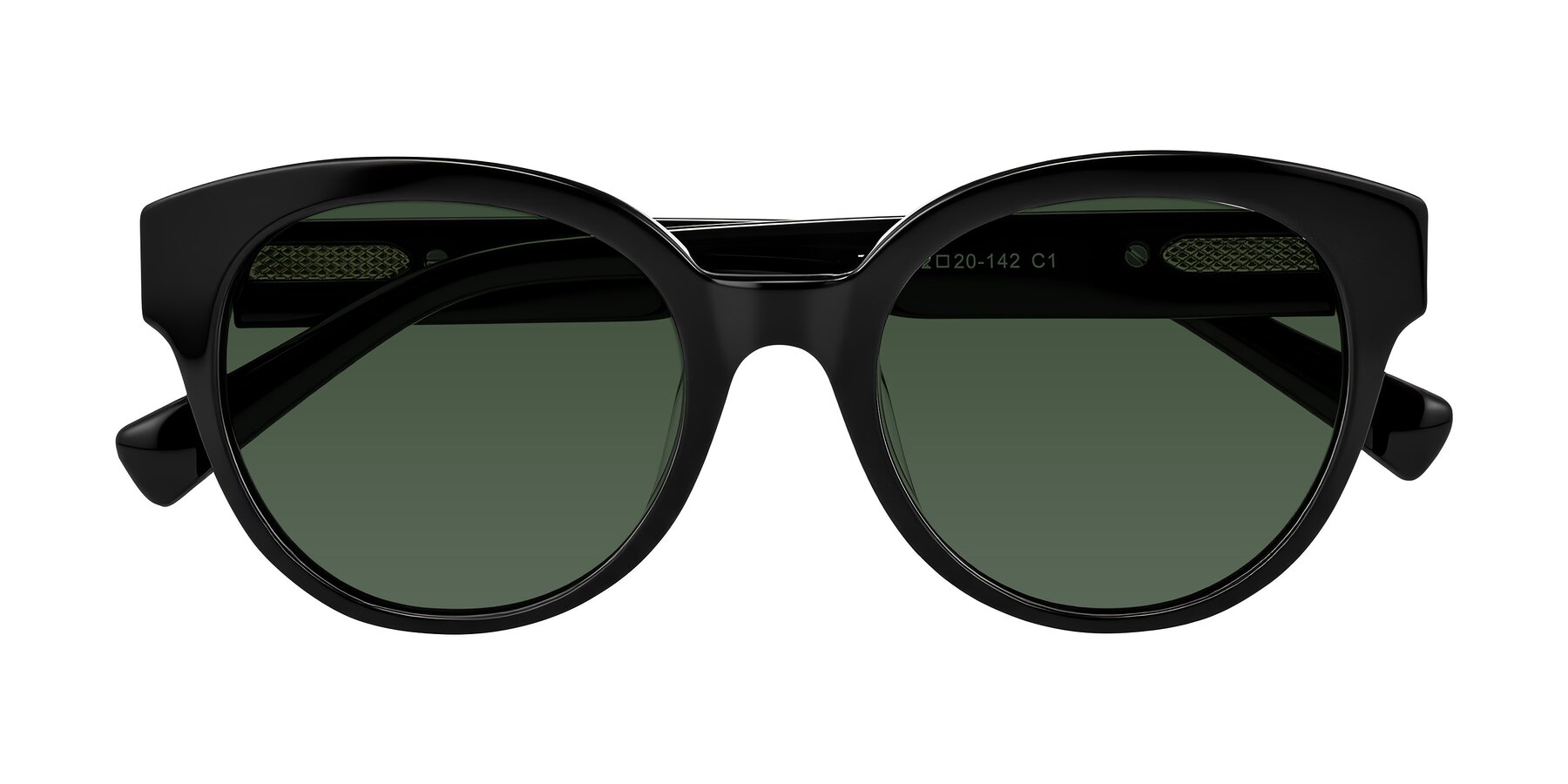 Folded Front of Zipa in Black with Green Tinted Lenses
