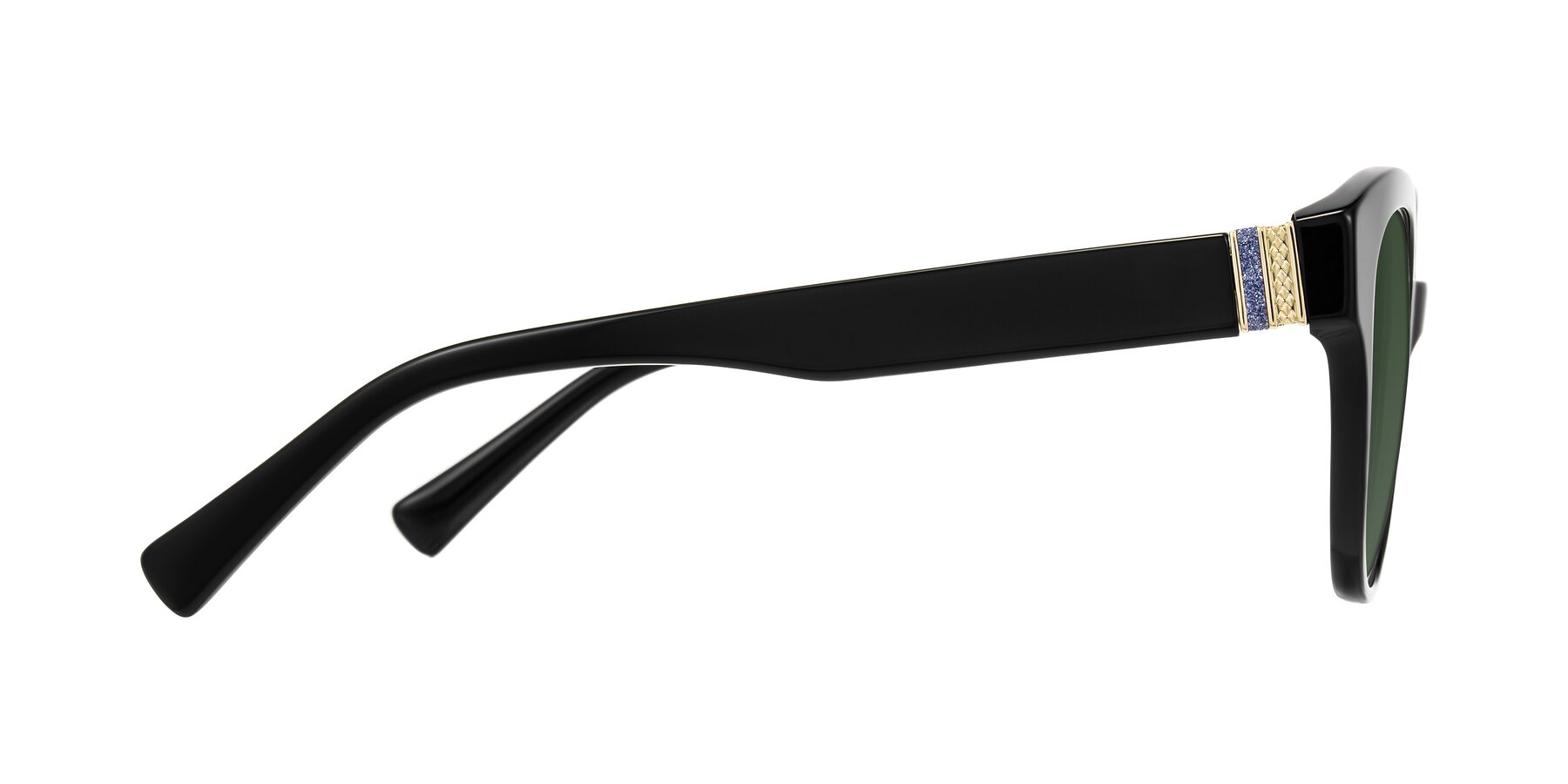Side of Zipa in Black with Green Tinted Lenses