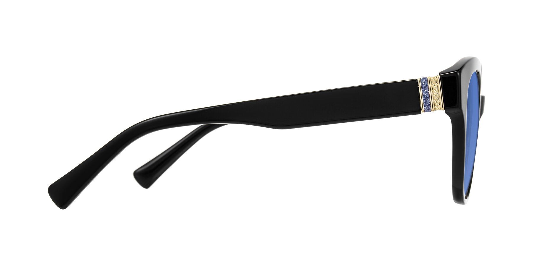 Side of Zipa in Black with Blue Tinted Lenses