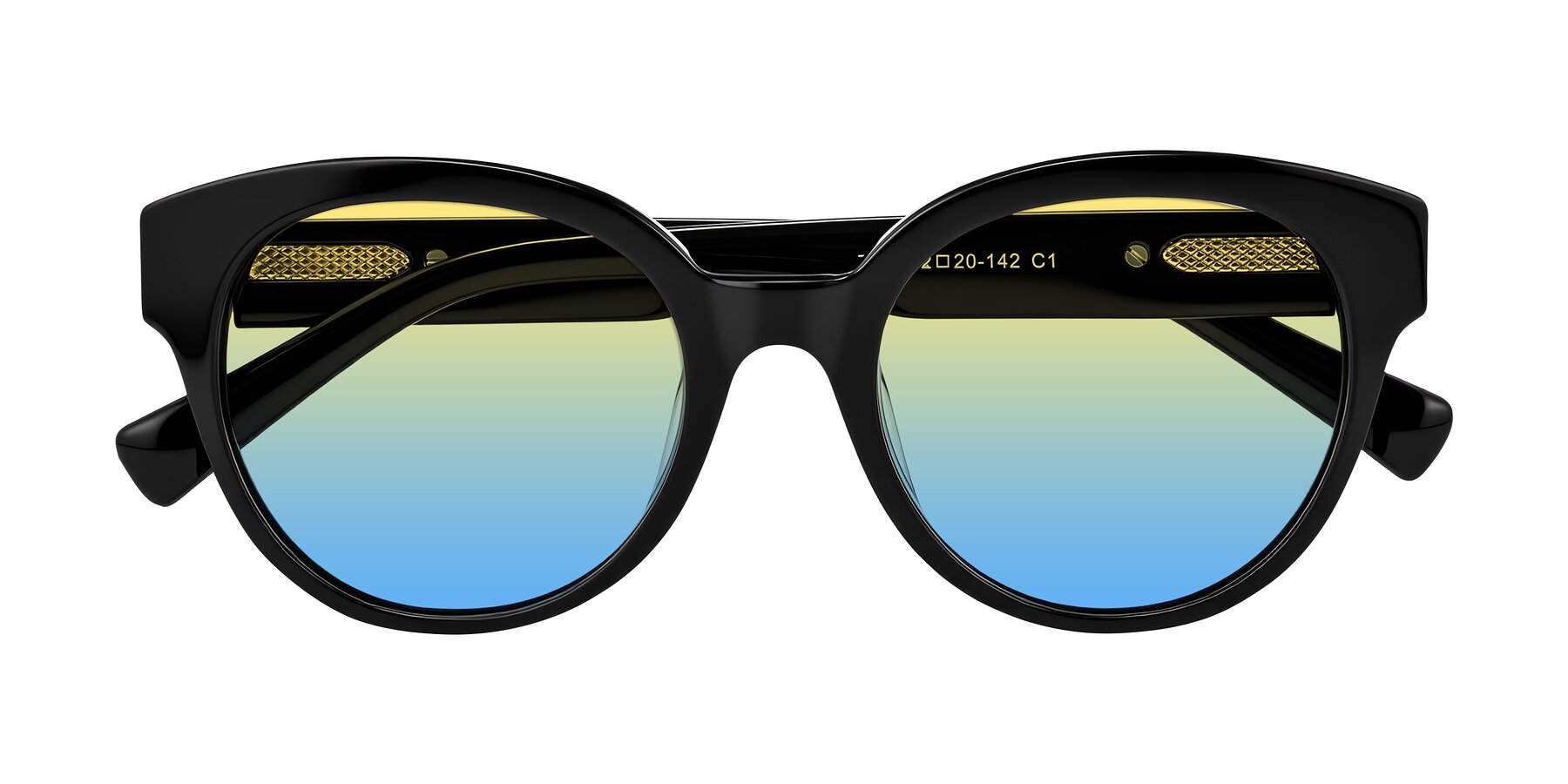 Folded Front of Zipa in Black with Yellow / Blue Gradient Lenses