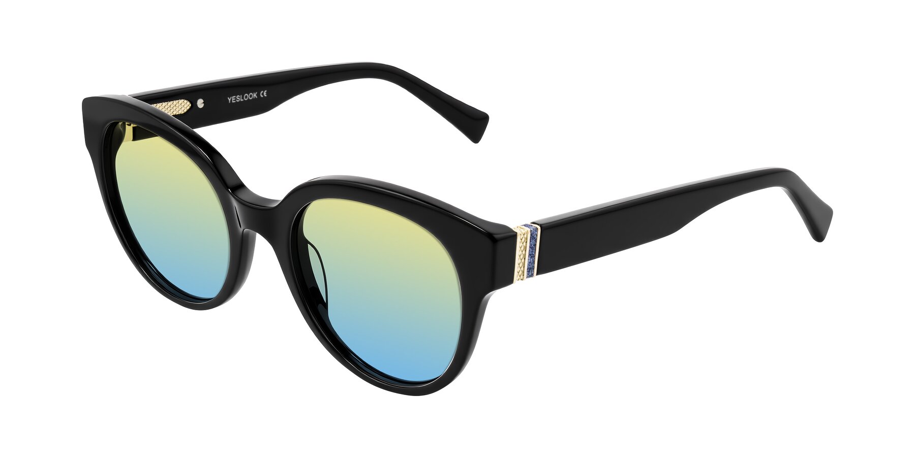 Angle of Zipa in Black with Yellow / Blue Gradient Lenses
