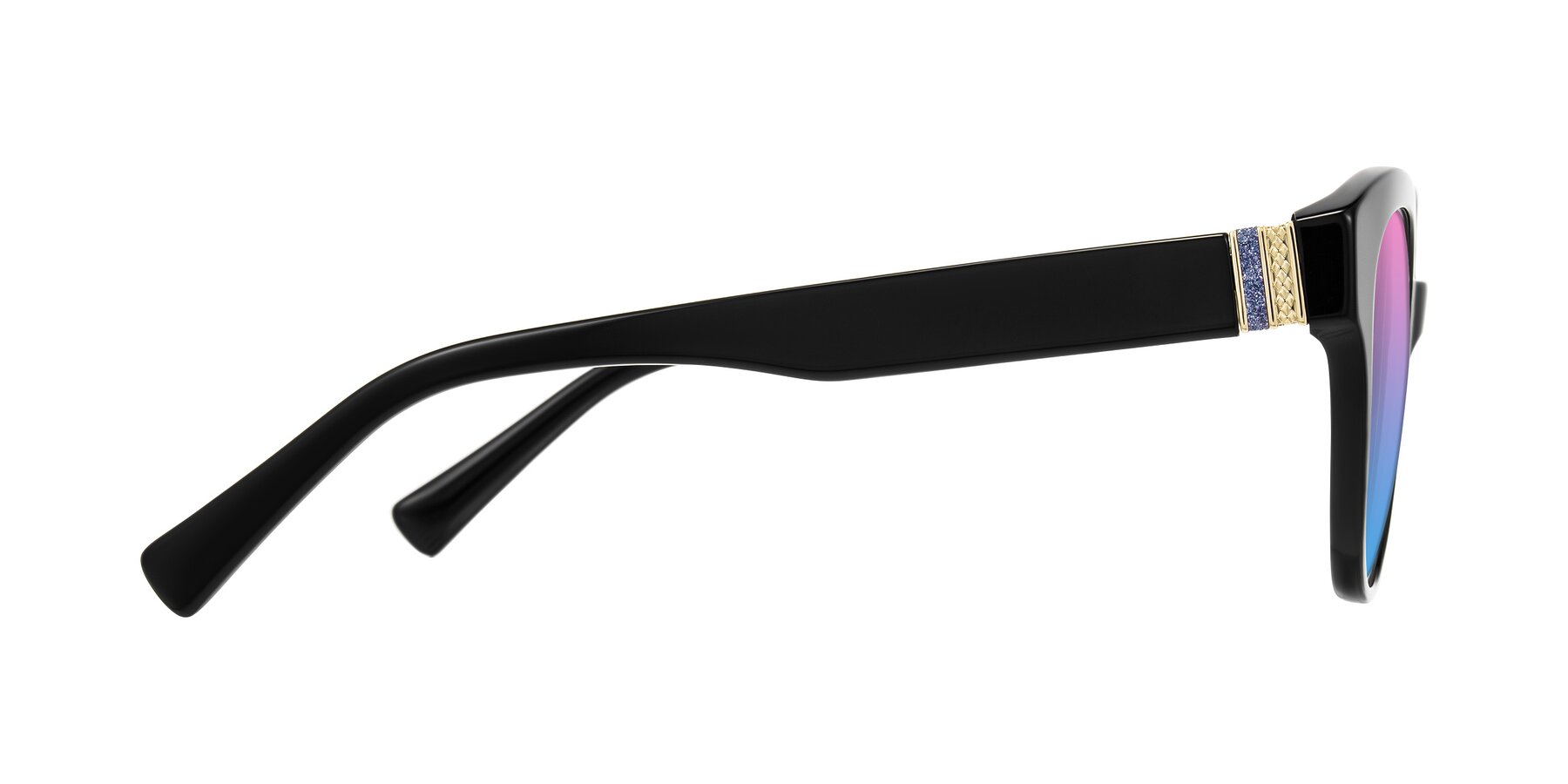 Side of Zipa in Black with Pink / Blue Gradient Lenses