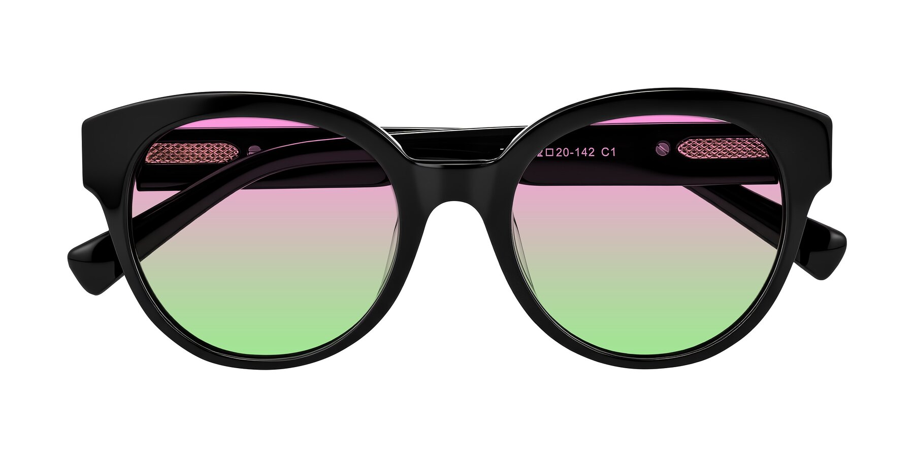 Folded Front of Zipa in Black with Pink / Green Gradient Lenses