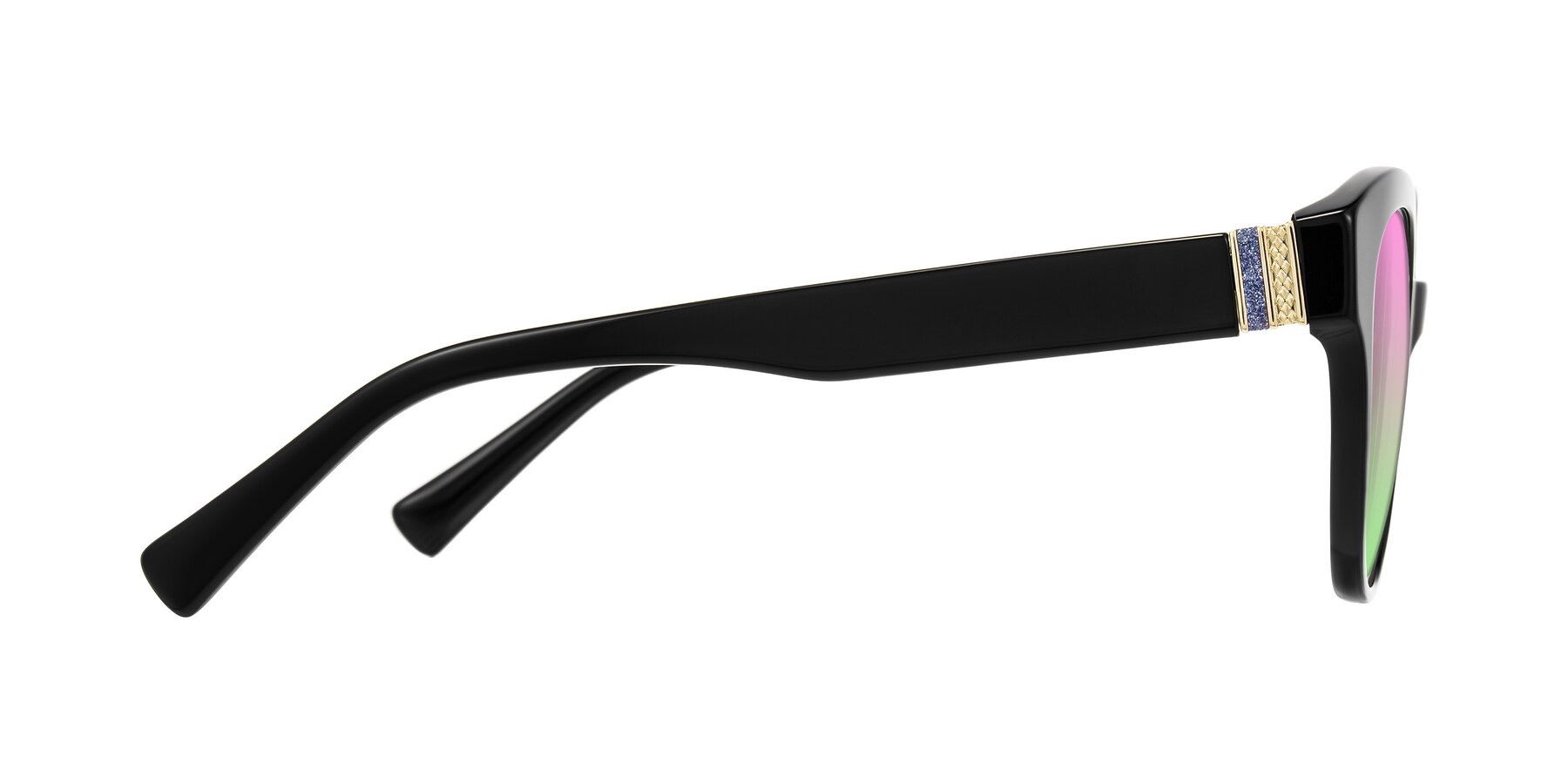 Side of Zipa in Black with Pink / Green Gradient Lenses