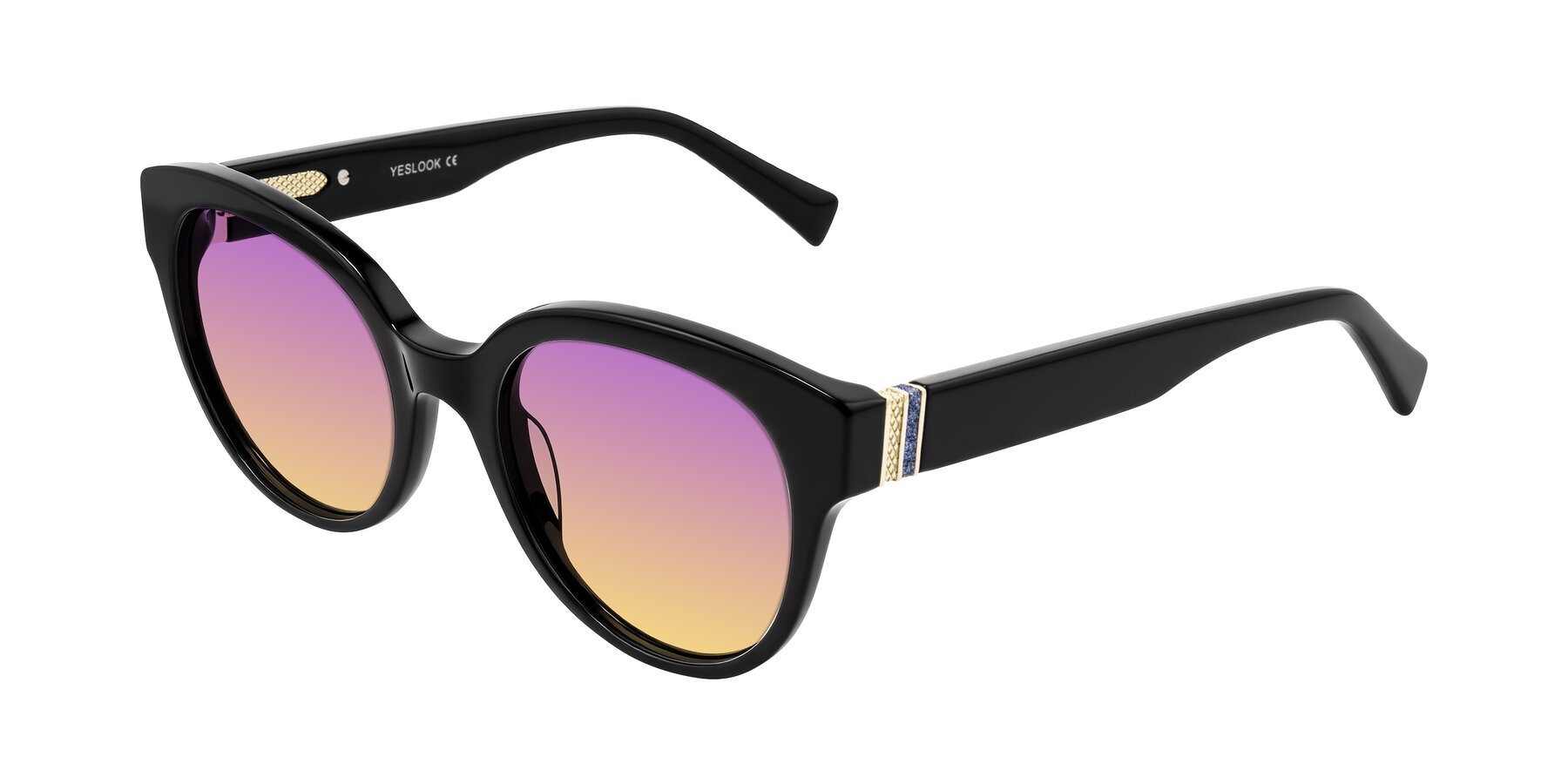 Angle of Zipa in Black with Purple / Yellow Gradient Lenses