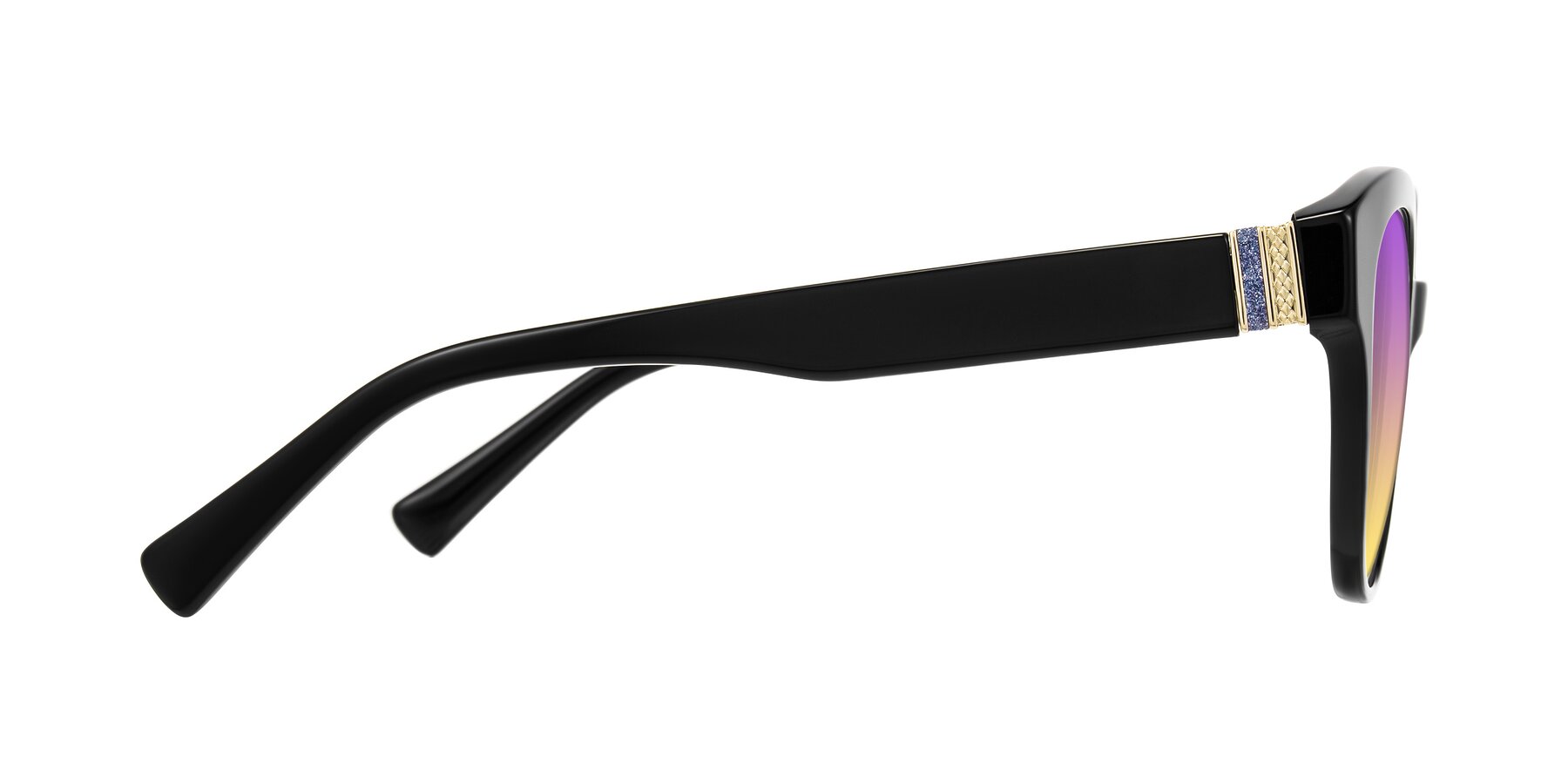 Side of Zipa in Black with Purple / Yellow Gradient Lenses
