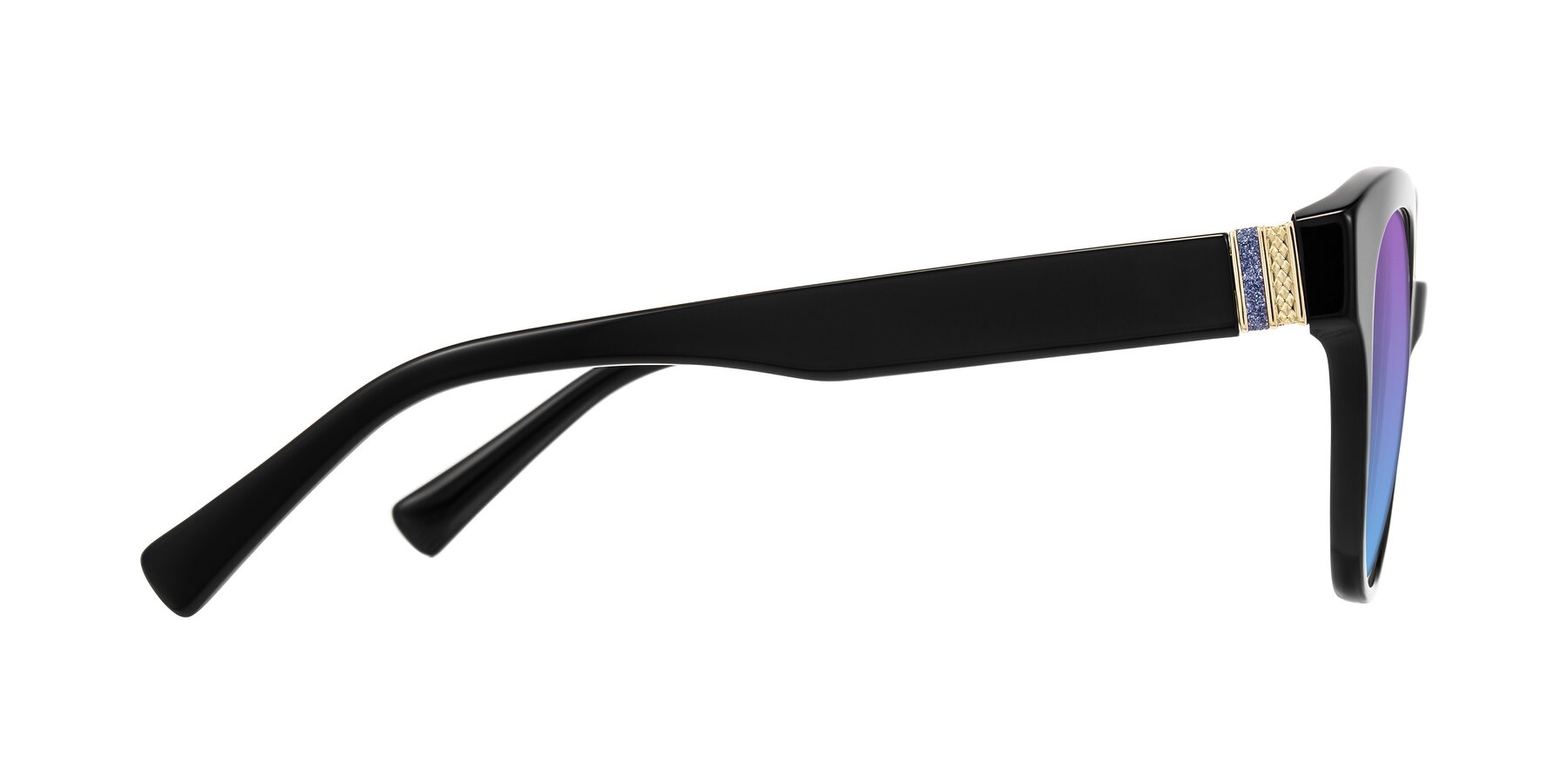 Side of Zipa in Black with Purple / Blue Gradient Lenses