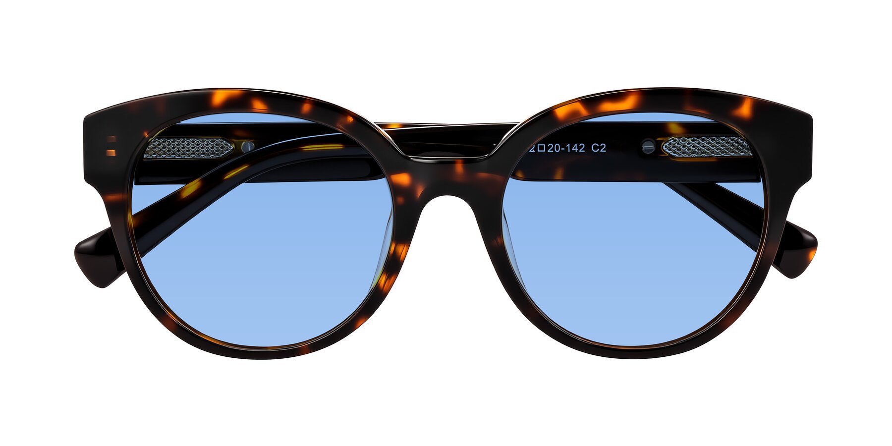 Folded Front of Zipa in Tortoise with Medium Blue Tinted Lenses
