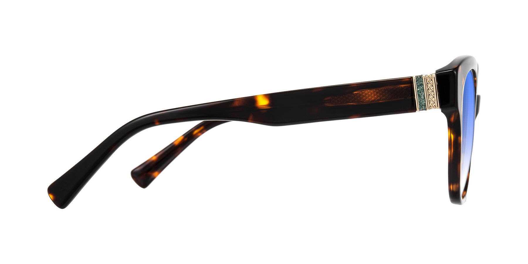 Side of Zipa in Tortoise with Blue Gradient Lenses