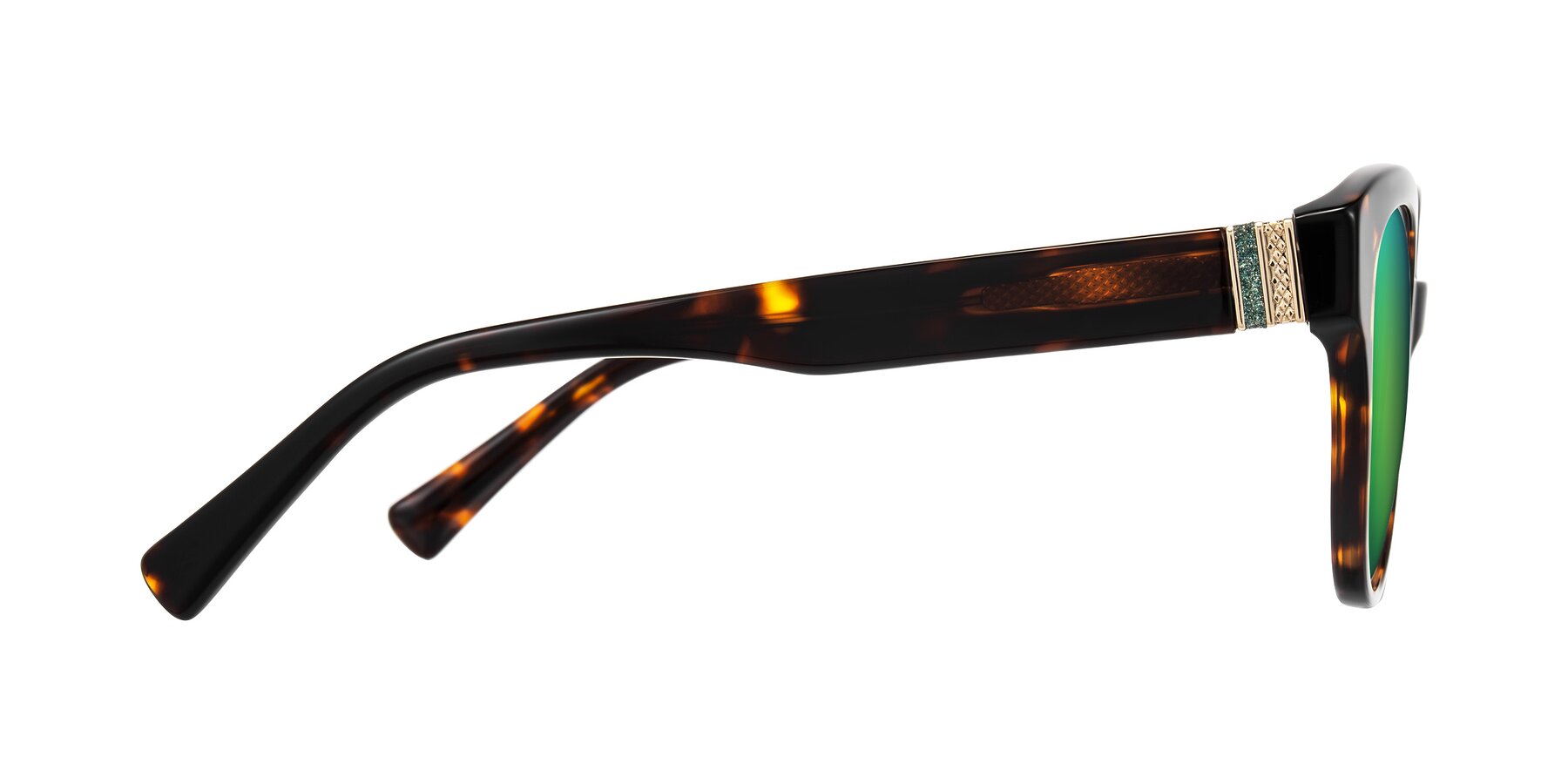 Side of Zipa in Tortoise with Green Mirrored Lenses