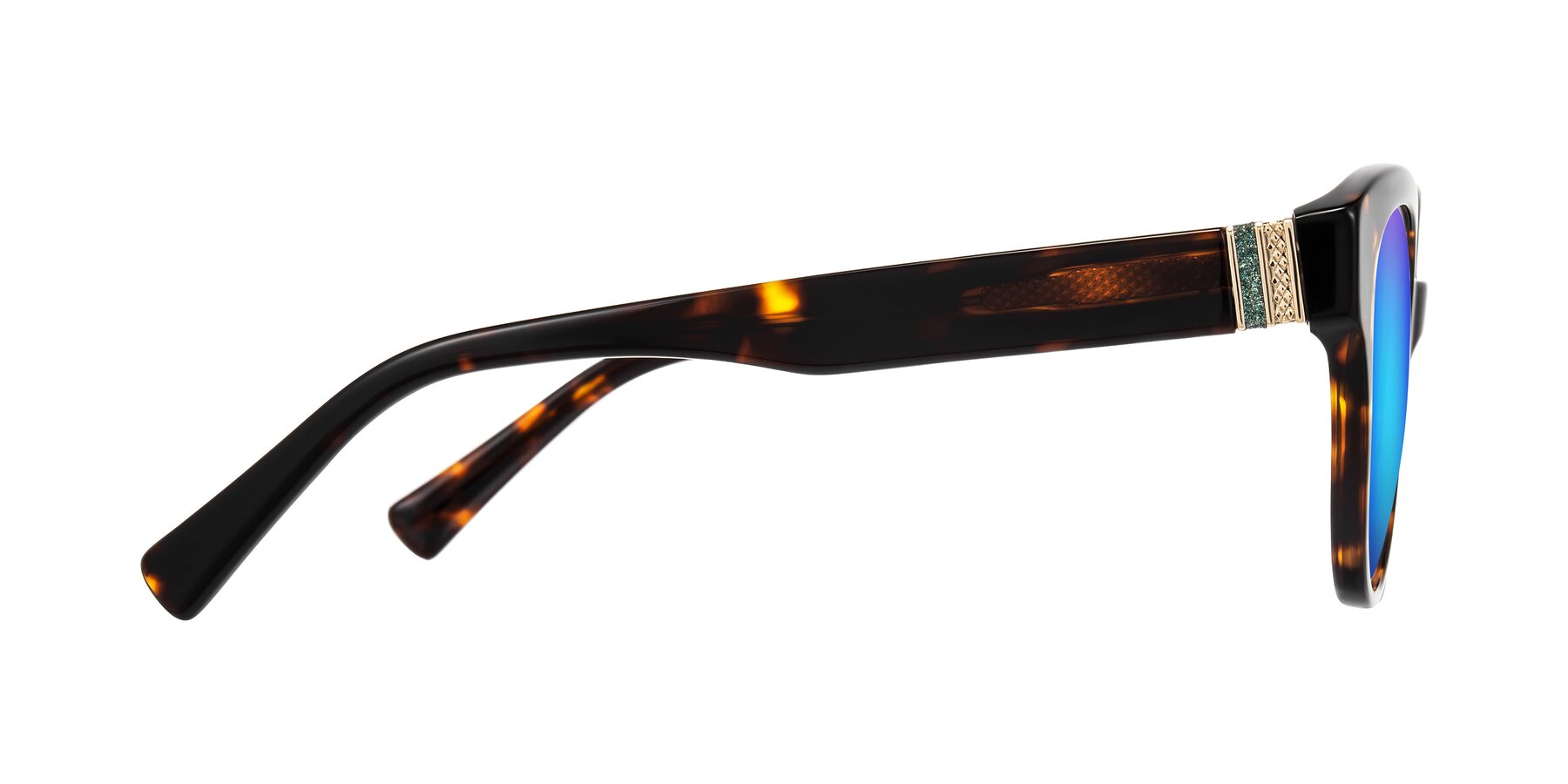 Side of Zipa in Tortoise with Blue Mirrored Lenses