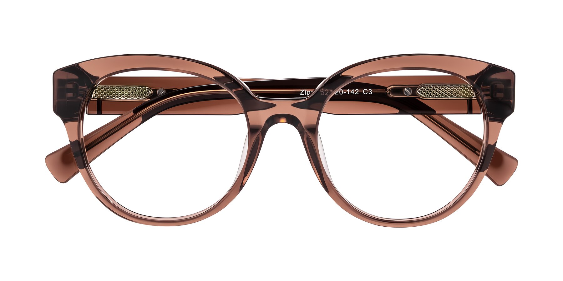 Folded Front of Zipa in Translucent Brown with Clear Eyeglass Lenses