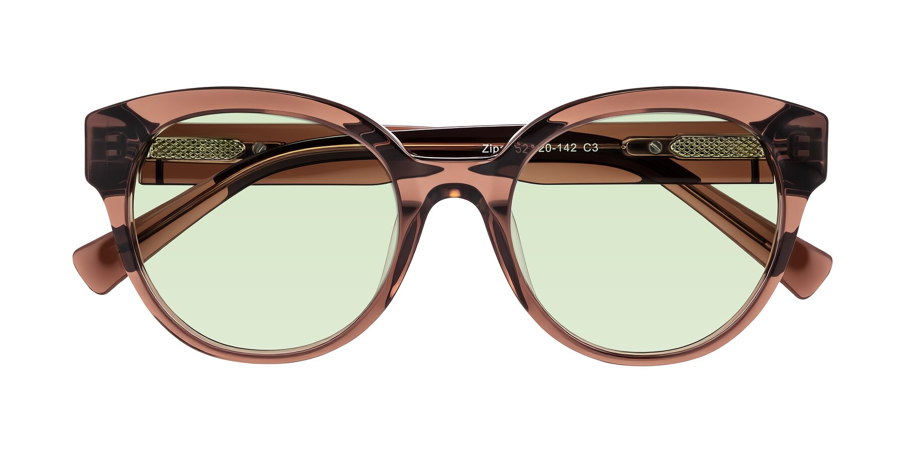 Folded Front of Zipa in Translucent Brown with Light Green Tinted Lenses